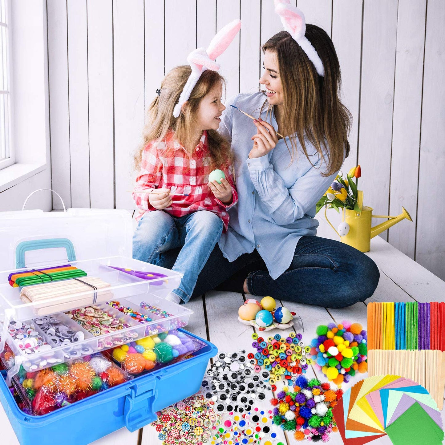 1405 Pcs Art and Craft Supplies for Kids, Toddler DIY Craft Art Supply Set Included Pipe Cleaners, Pom Poms, Feather, Folding Storage Box - All in One for Craft DIY Art Supplies (Purple)