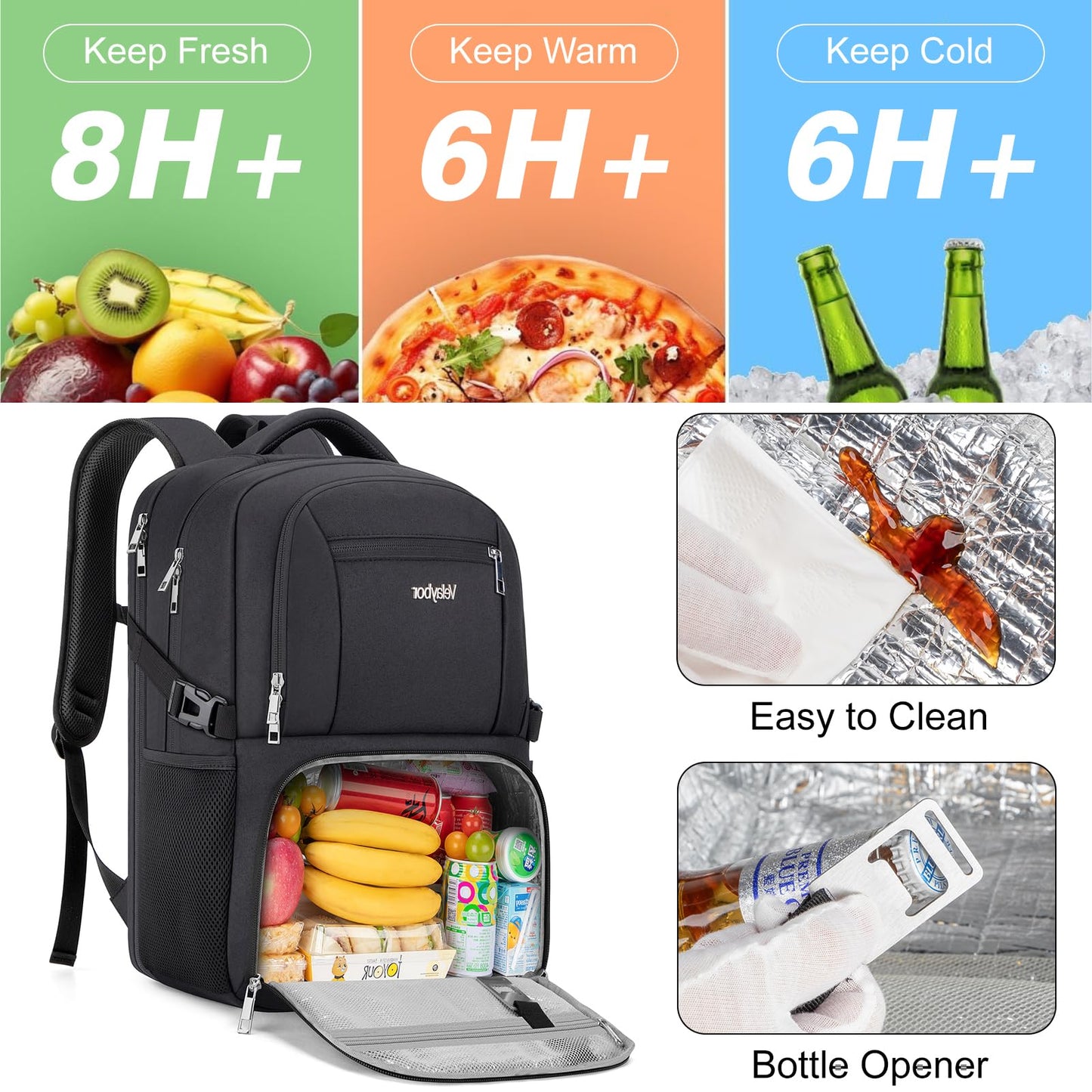 Velaybor Insulated Lunch Backpack Fit 17" Laptop, Work Backpack with Lunch Box for Men & Women, Water Resistant College Computer Bag for Travel, Business, Hiking