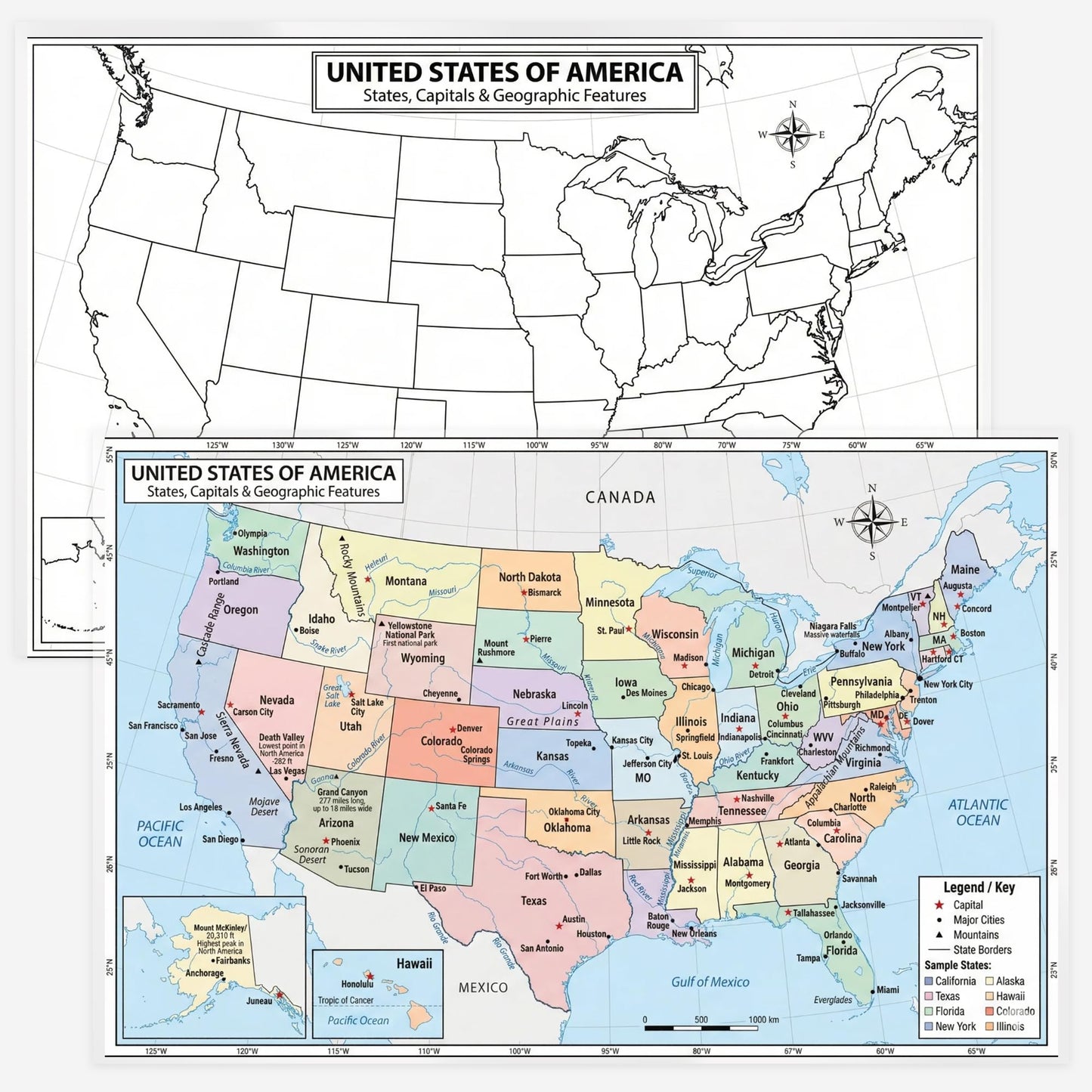 World Geography Map Set – 9-Pack Laminated 11x17 Dry Erase Study Maps | Double-Sided Classroom Learning Tools with Color Maps Front & Blank Outline Backs | Reusable Homeschool Practice, Test Prep & Memorization Aid