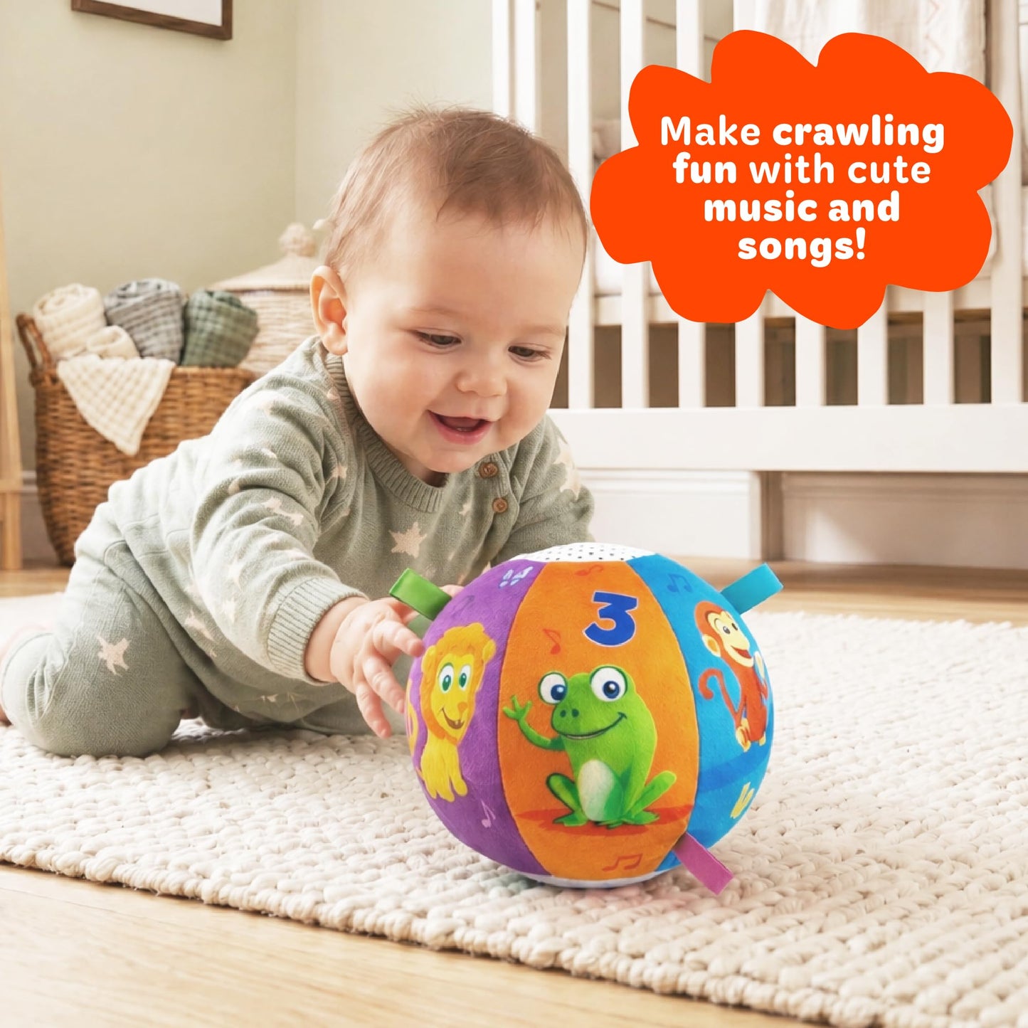 Move2Play, Hilariously Interactive Talkin Sportz Balls with Music & Sound Effects | 1st Birthday Gift | Toddler Toy for Boys & Girls | Age 6, 9, 12+ month | 1, 2, Year's Old (Baby Ball)