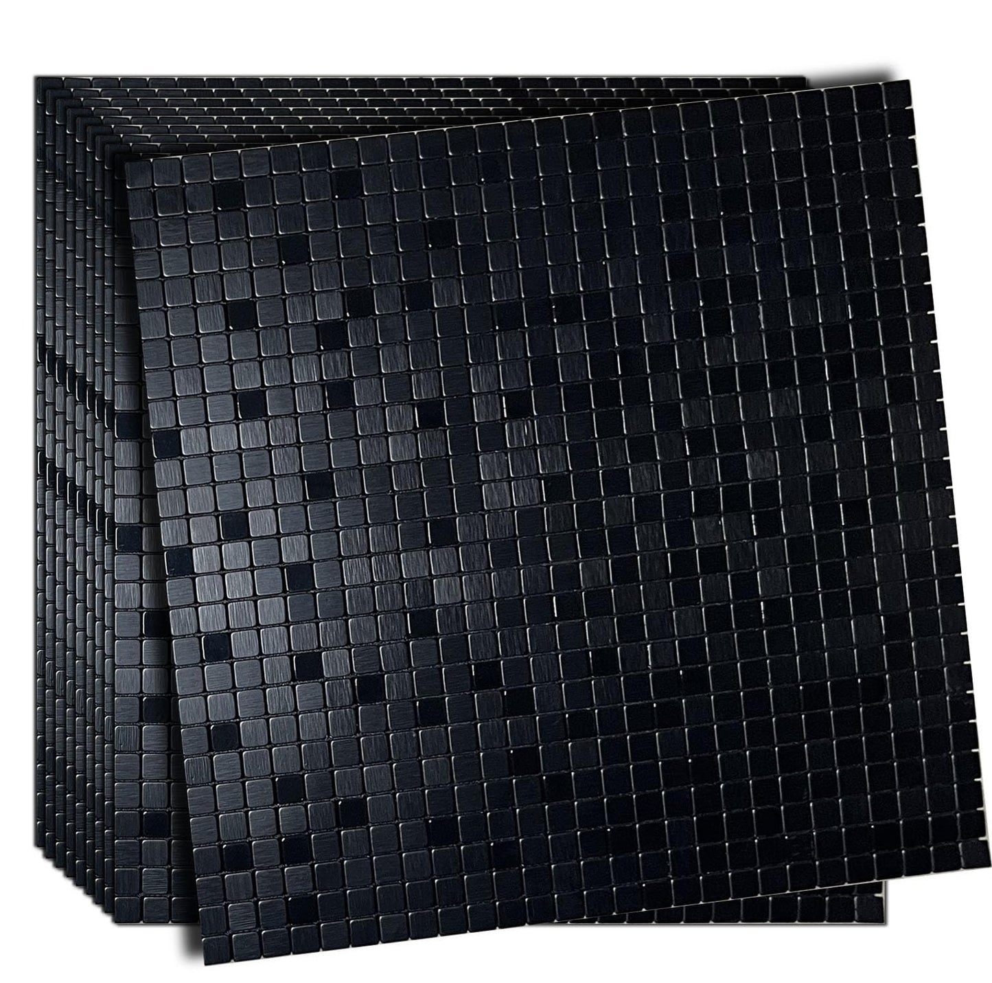 XUANINY 10-Sheet Peel and Stick Backsplash Tiles Black Surface Aluminum Mosaic Sticker for Kitchen (11.41"x11.41" Per Sheet, Pack of 10pcs) (10 Black)