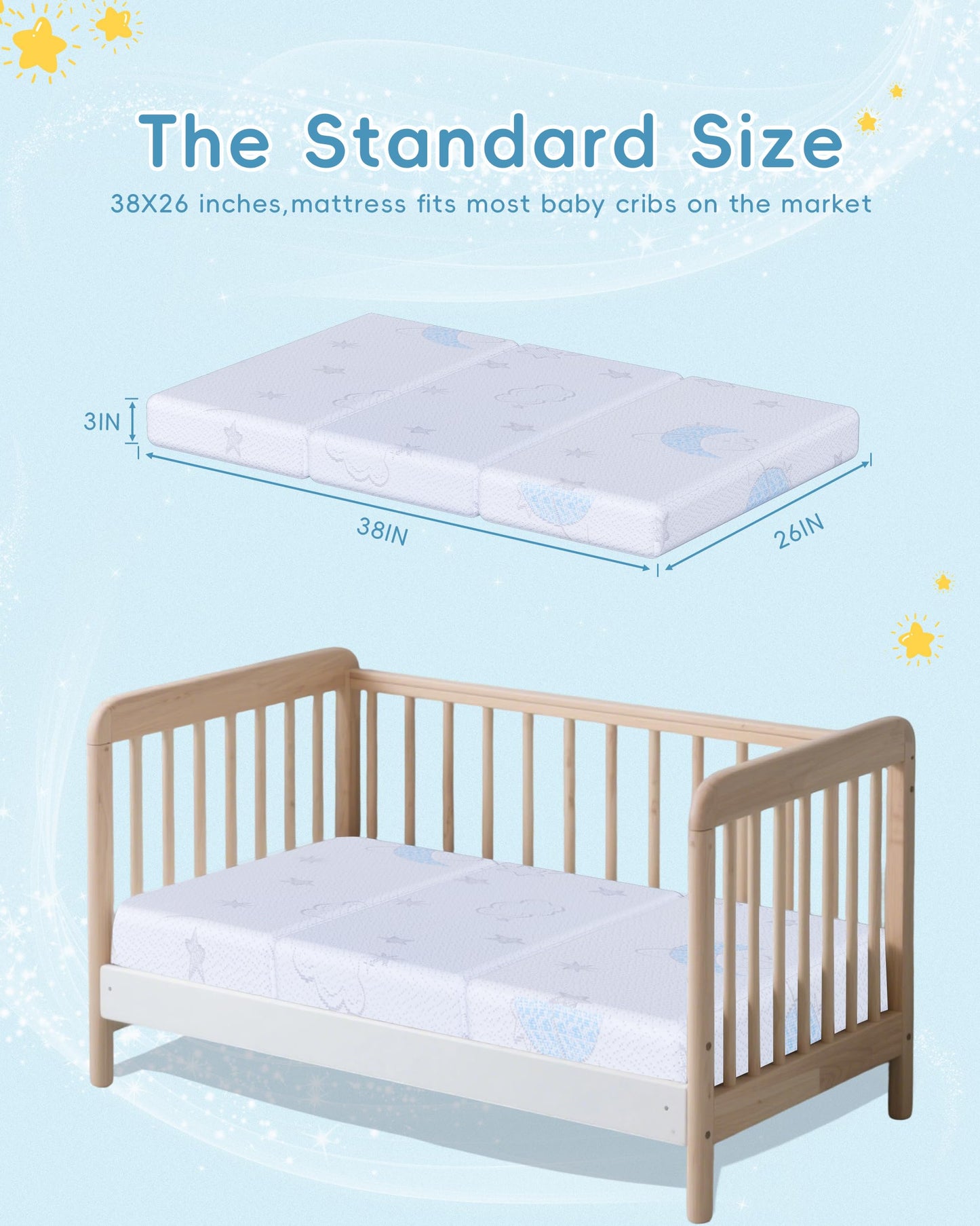 VRSHOAT Trifold Pack and Play Mattress 38"x26", Double-Layer Pack N Play Mattresses for Baby Toddler with Waterproof Washable Breathable Cover, Portable Mini Crib Mattress for Playpen