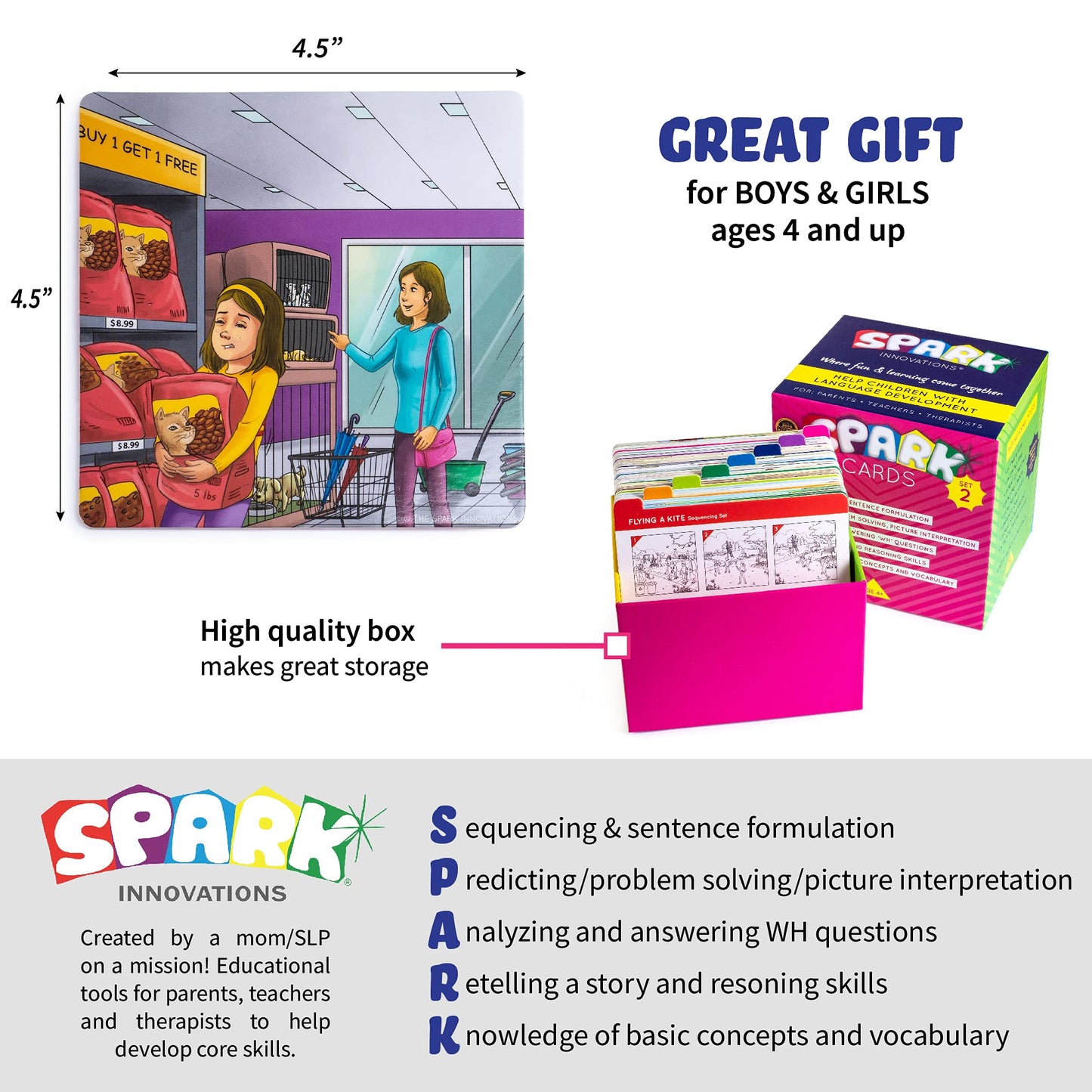Spark Cards Sequence Cards for Storytelling and Picture Interpretation Speech Therapy Game, Special Education Materials, Sentence Building, Problem Solving, Improve Language Skills