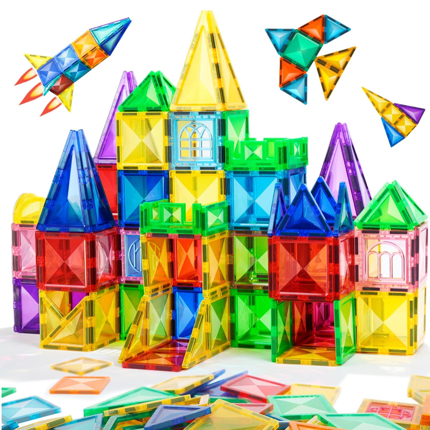 TOKBLOK Clear Diamond Magnetic Tiles – 64-Piece STEM Learning Building Blocks for Kids Ages 3-8 | Educational Montessori Toy for Toddlers, Boys & Girls (Starter Set)