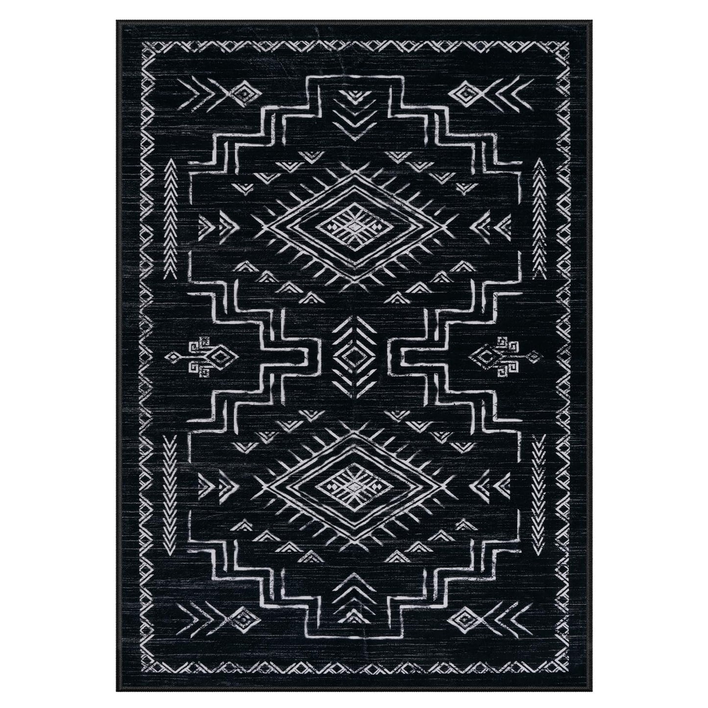 STARUIA Moroccan Washable 5x7 Area Rugs, Black Western and Aztec Tribal Boys Neutral Rug for Living Room, Soft Non-Slip Stain Resistant Large Carpet for Bedroom Dining Table Office