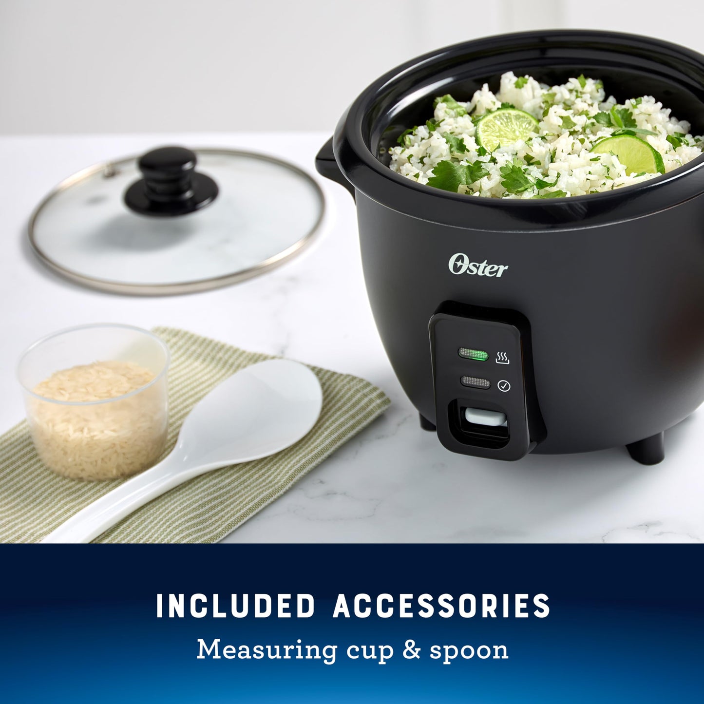 Oster Rice Cooker, 6 Cup Cooked (3 Cup Uncooked), Electric Rice Maker, Compact Size for Family Meals & Sides, Automatic Keep Warm, Nonstick Inner Pot, Black