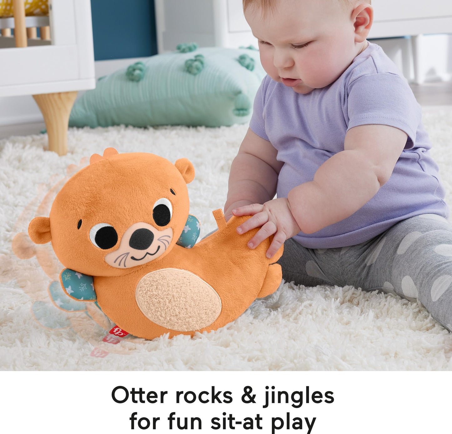 Fisher-Price Baby Toy 2-in-1 Rockin’ Tummy Time Otter Plush Sensory Activity with Soft Book for Newborn Play Ages 0+ Months