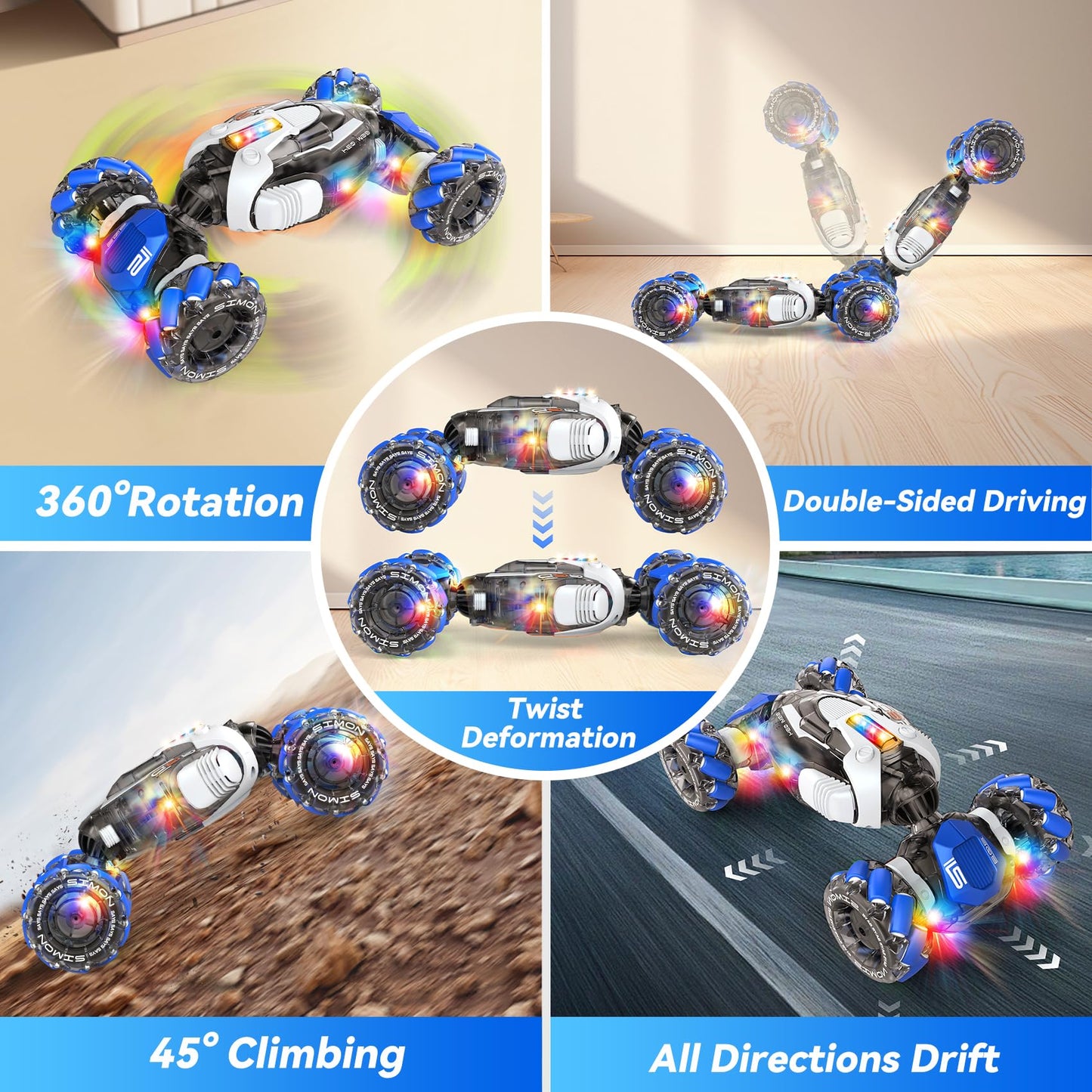 Nicella Gesture Sensing RC Stunt Car, 360° Rotating 4WD Remote Control Transform Hand Controlled Car - Fun Toys for 6 7 8 9 10 11 12 13 Year Old Boys Girls Birthday Gifts