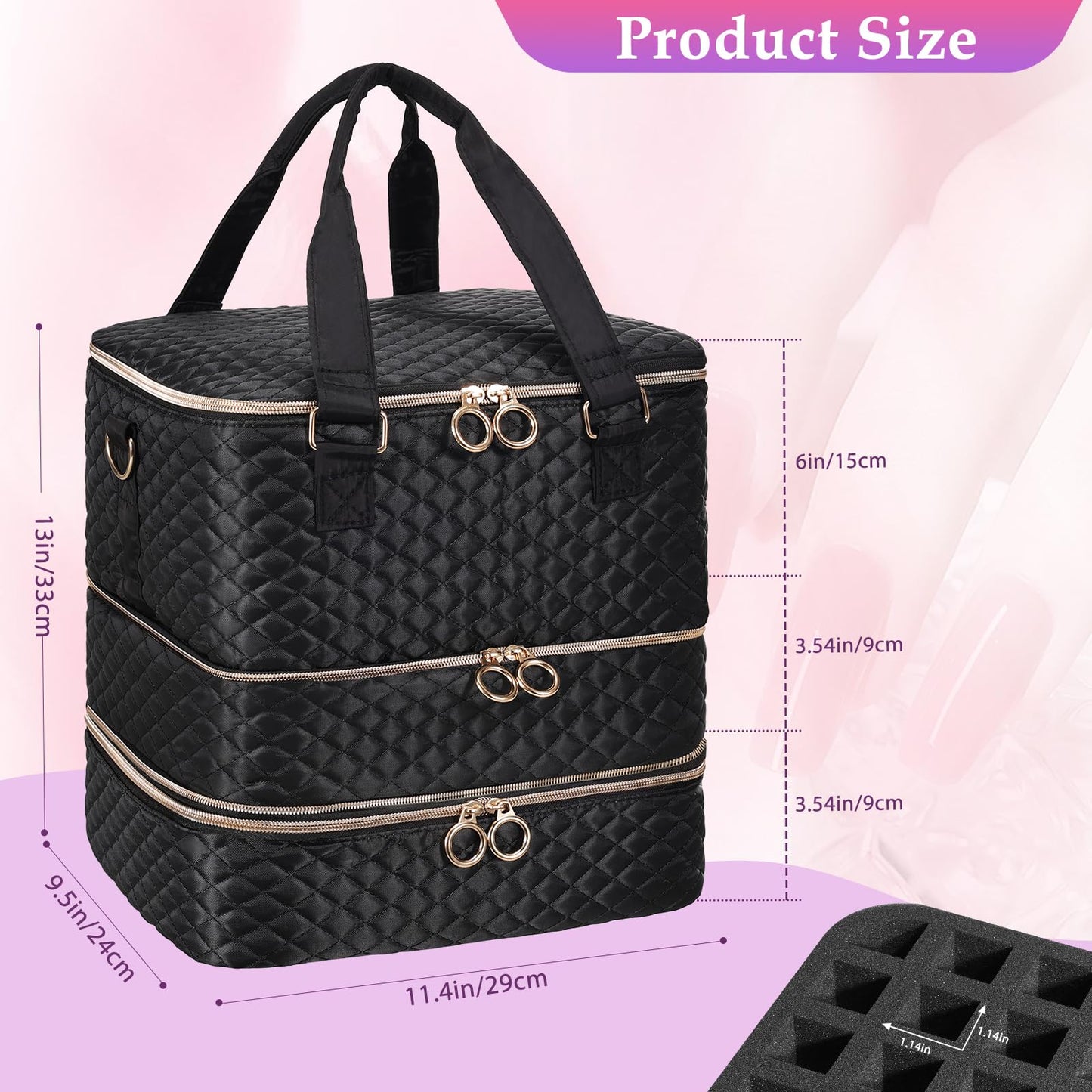 YUYAFN Nail Polish Organizer Case - Holds 84 Bottles Nail Polish & Nail Lamp Large Nail Polish Organizer Bag for Manicure Tools, Nail Polish Kit (Black)