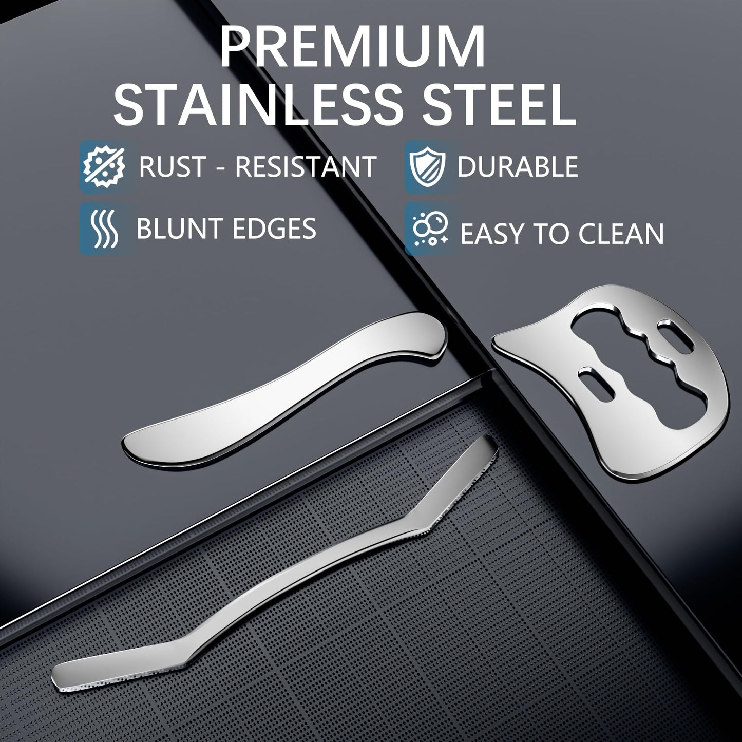3-in-1 Stainless Steel Gua Sha Muscle Scraper Tool Set，Metal Scraping Tools，Myofascial Scraping Tool for Physical Therapy，Facial/Body Tools＆Derma Edge Massage Tool