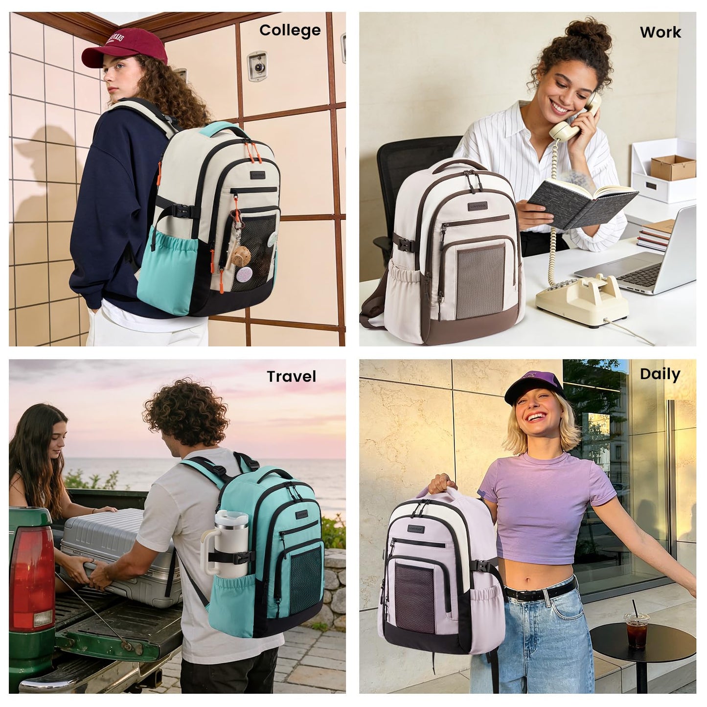 LOVEVOOK Laptop Backpack for Women with Cup Holder,15.6 Inch Work Teacher College Computer Backpack Bag with Chest Buckle Back Pad Shoulder Buckle,Waterproof Bookbag School Backpack for Girl Boy Teen