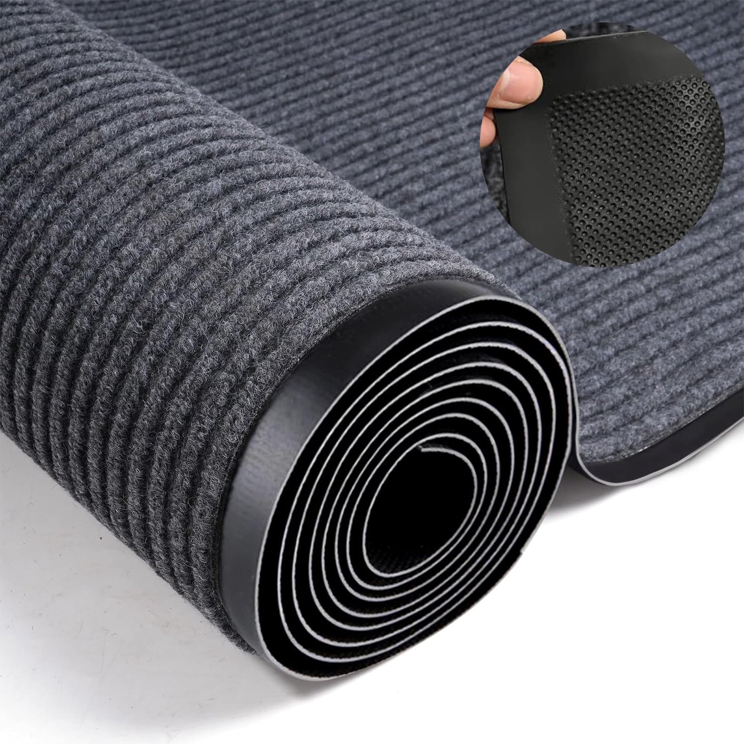 GOOFCXO 3 x 10 FT Commercial Runner Rug, Floor Mat Area Rugs with Non-Slip PVC Backing Indoor Outdoor Hallway Carpet Runner for Kitchen Balconies Living Room Dining Room Decks Patio - Gray