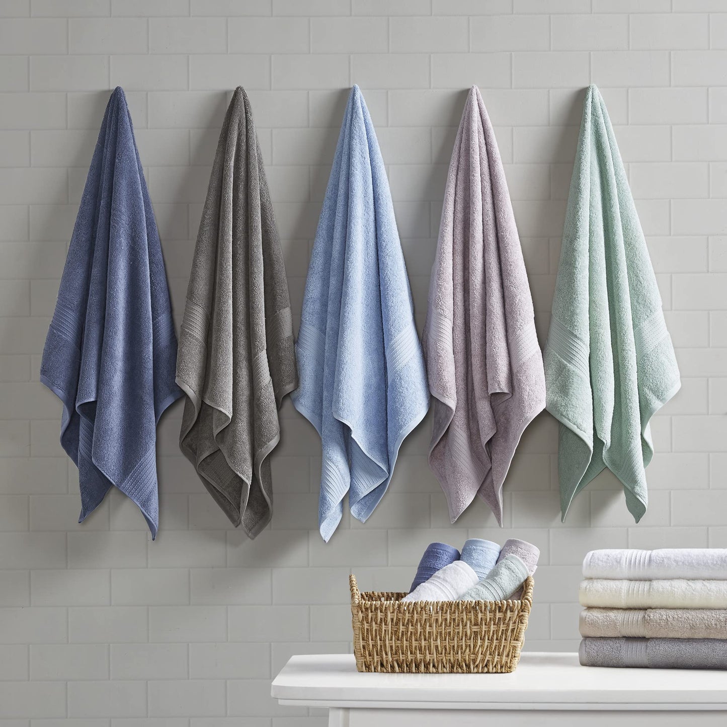 Madison Park Organic 100% Cotton Bathroom Towel Set, Hotel & Spa Quality Highly Absorbent, Quick Dry, Include for Shower, Handwash & Facial Washcloth, Multi-Sizes, Tan