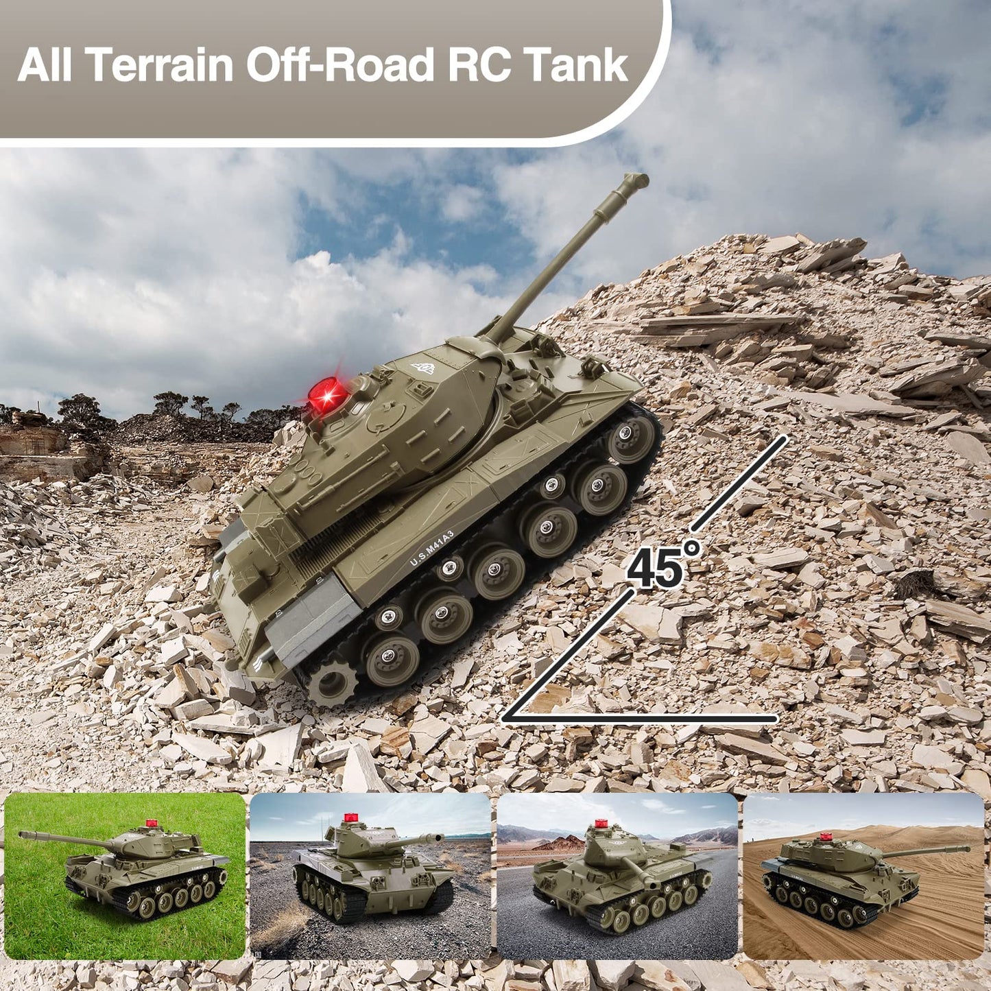 M41A3 American Army Battle Tank - Remote Control for Kids, Programmable RC With Lights & Realistic Sounds, Military All Terrain Off-Road Vehicle, Great Gift Toy for Boys