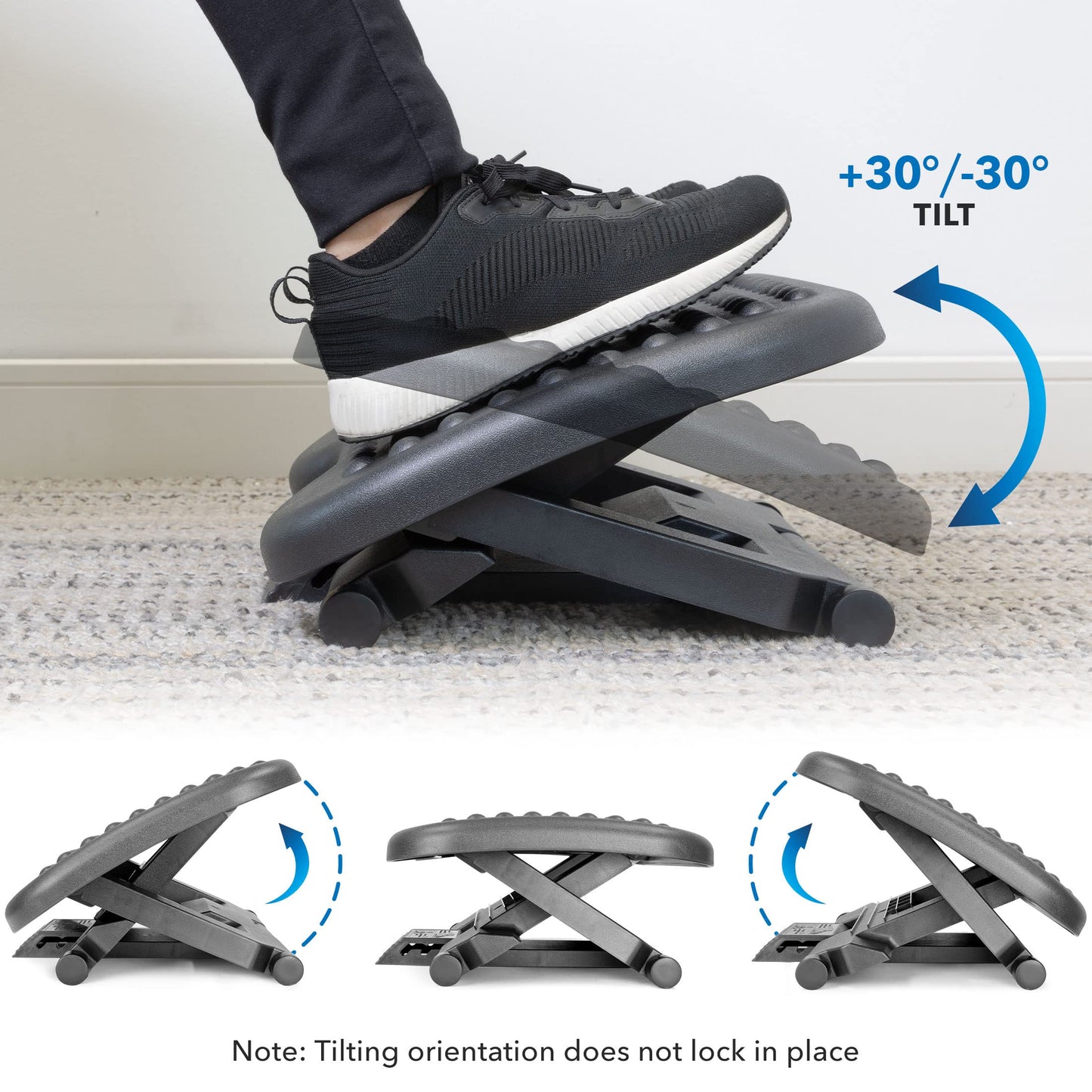 Mount-It! Under Desk Footrest with Foot Pedal Height Adjustment (4.25"–6.75"), Adjustable 30° Tilt Ergonomic Office Foot Rest, Non Slip Massage Surface Foot Stool Under Desk