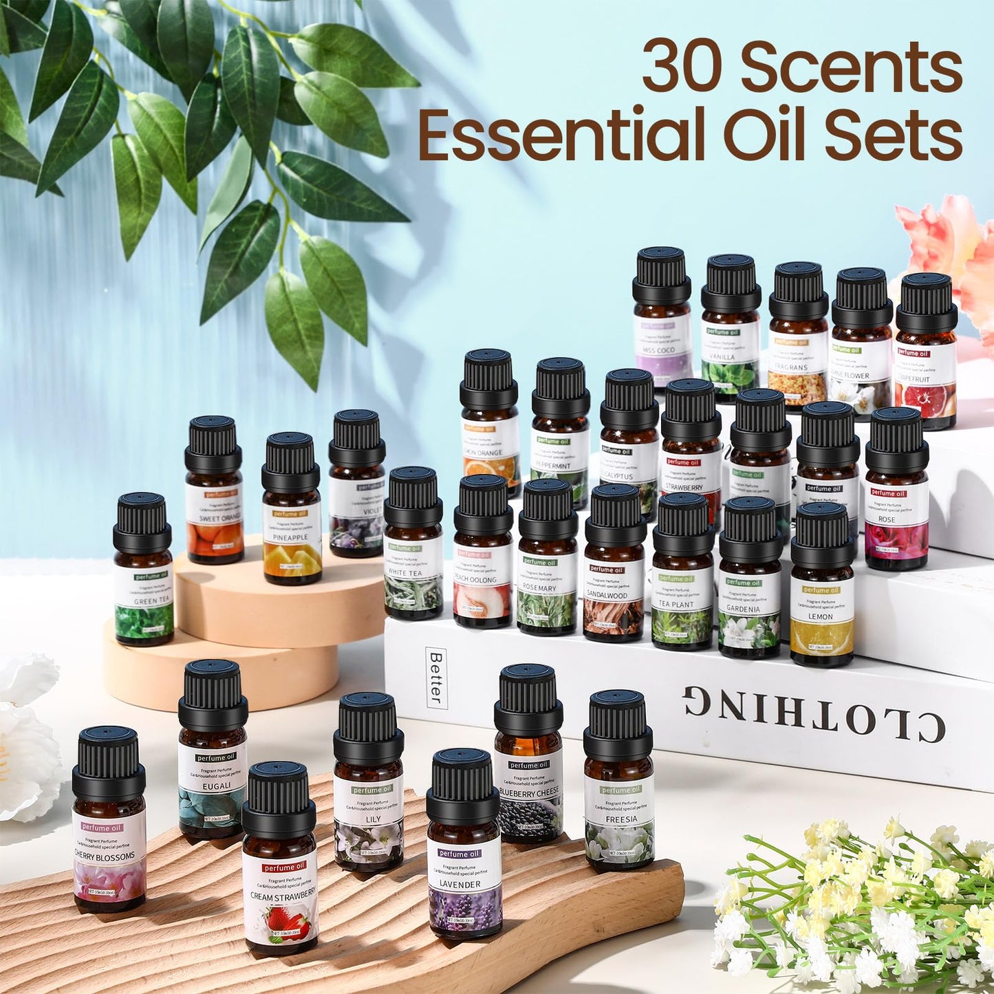 Nuanchu 60 Essential Oils Set 10ml Natural Essential Oils Aromatherapy Kit for Diffuser Humidifier Aromatherapy-Oils for Candle Bath Bombs Making