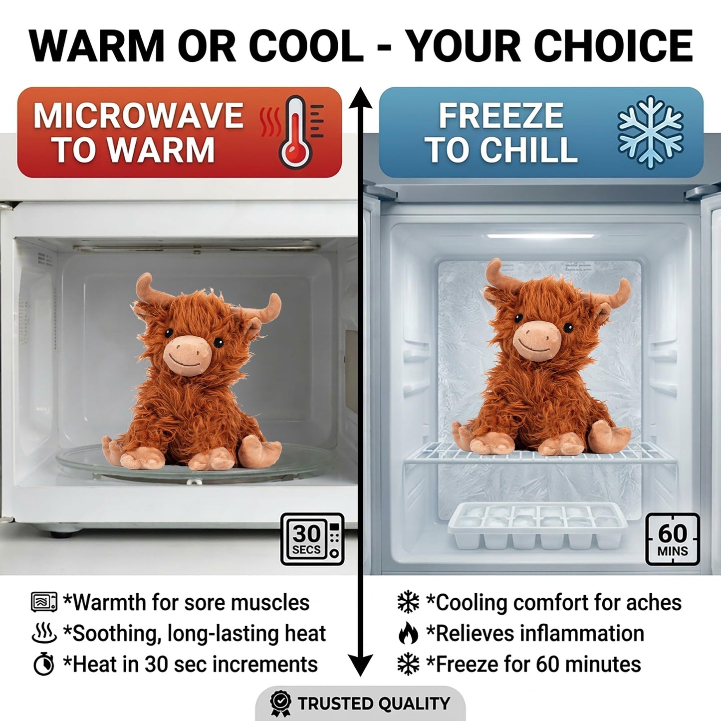 1i4 Group Warm Pals - Highland Cow - Cozy Lavender Scented Plush Toys - Stuffed Animal - Coolable Bedtime Comfort Plushie