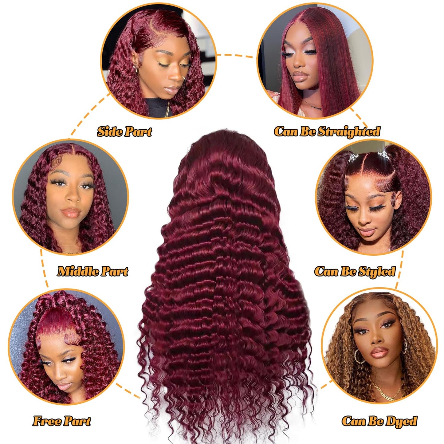 Kivolin 99j Burgundy Lace Front Wigs Human Hair 28 Inch Deep Wave Lace Front Wigs Human Hair Pre Plucked Red Curly Human Hair Wig 13x4 HD Colored Frontal Glueless Wet and Wavy Loose Deep Wave