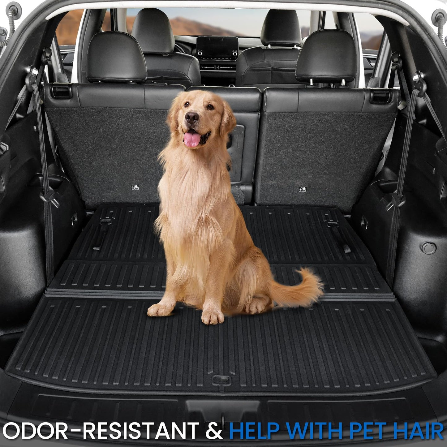 JOULARISE Cargo Liner Backrest Mats for 2022-2025 2026 Mitsubishi Outlander (Not Fit Sport or PHEV), All Weather TPE Cargo Trunk Mat Seat Back Protectors Accessories(Cargo Mat+3rd Row Backrest Mats)