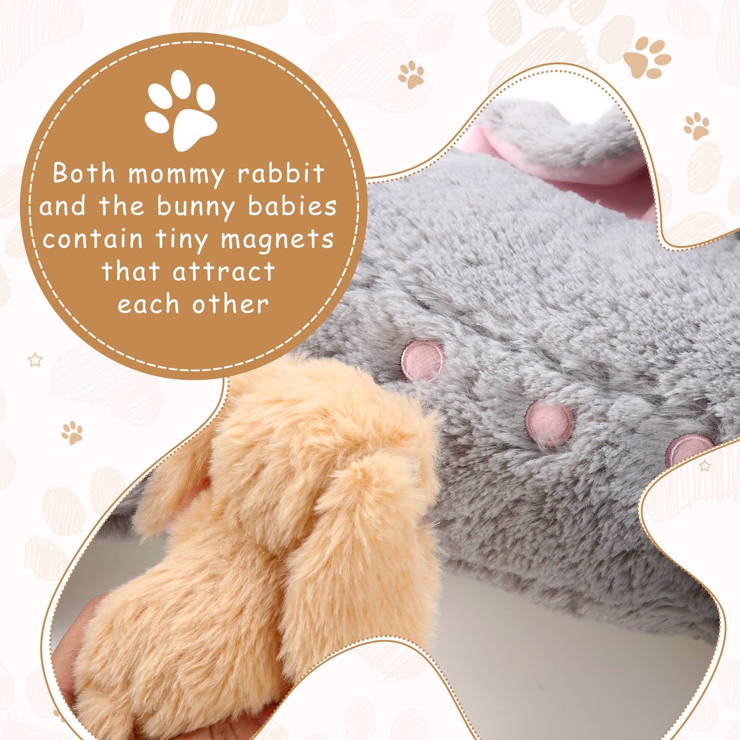 HyDren Nursing Bunny Stuffed Animal Plush Toys 15 Inch Plush Bunny Mommy with 4 Stuffed Magnetic Baby Rabbit Plushies for Kids Birthday Graduation Children's Day Gifts Baby Shower Easter Party Favors