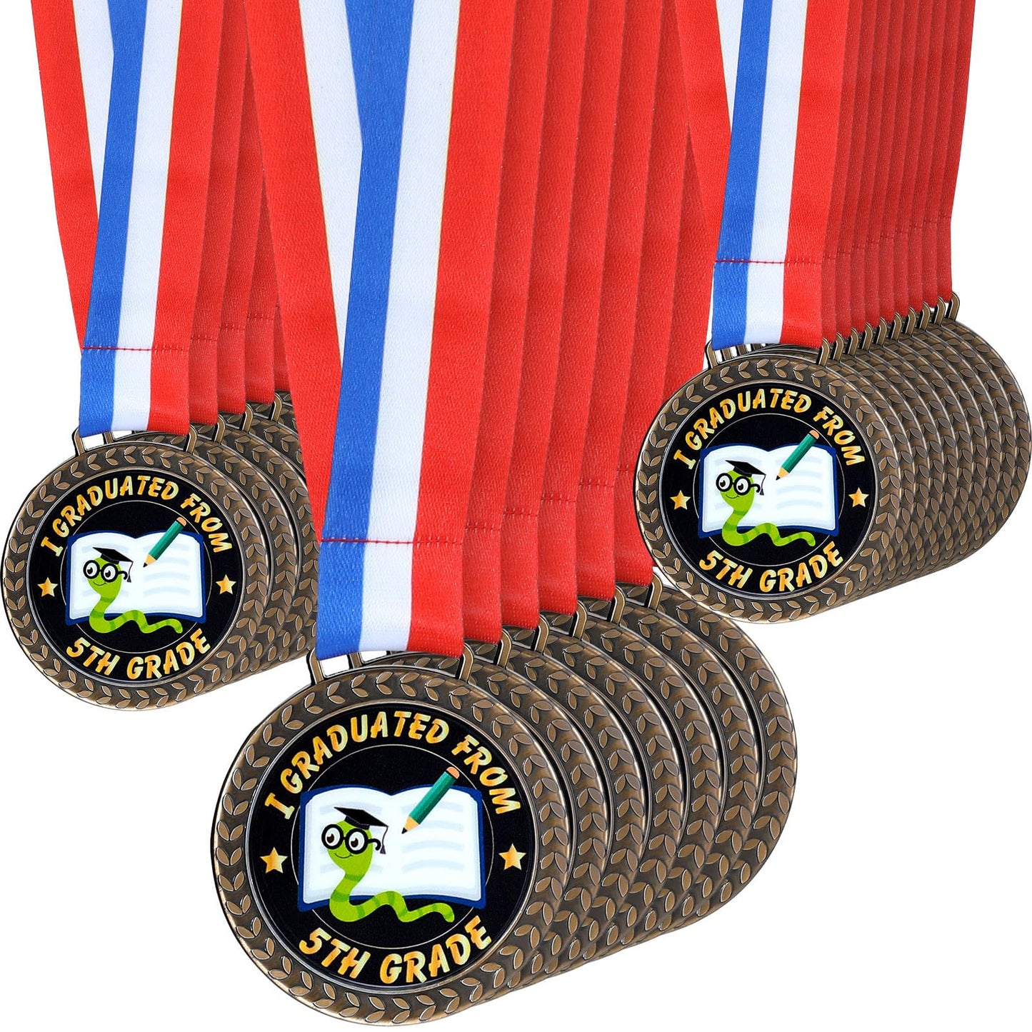 Landical 30 Pcs Gold Fifth Grade Graduation Medals 2.5" I Graduated from 5th Grade Award Medals Preschool Kindergarten Kids Graduation Gifts for Students