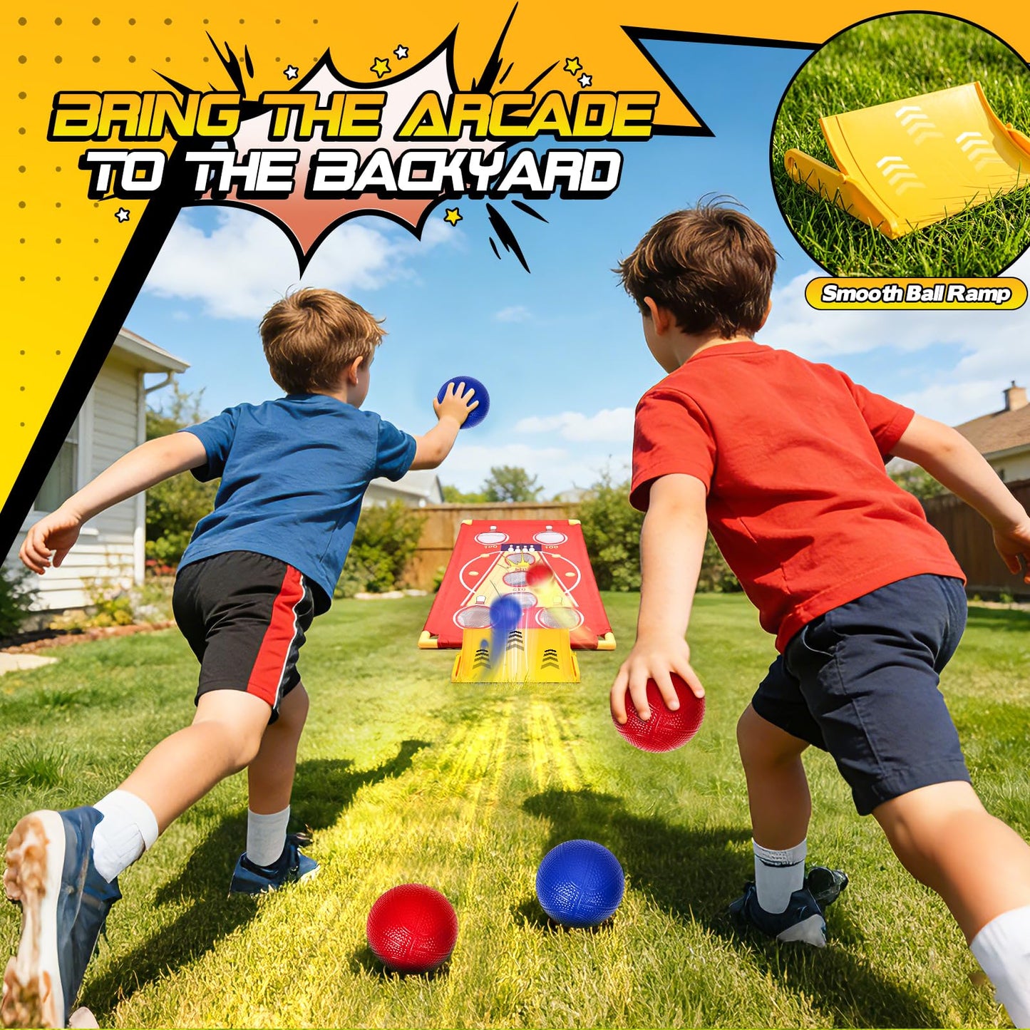 3-in-1 Cornhole Board Set Arcade Roll & Score, Bean Bag Toss & Ball Toss Game, Outdoor Carnival Party Toys for Kids & Adults, Backyard Yard Games for Camping, Family Reunion, Field Day