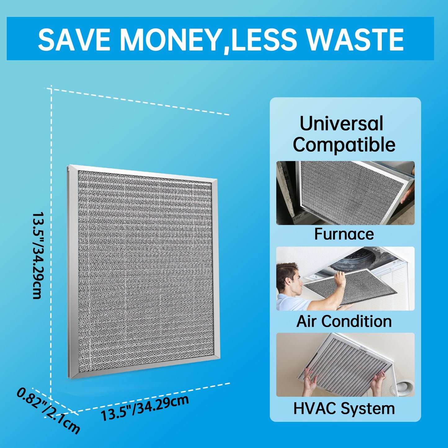 UBeesize 14x14x1 Reusable Electrostatic Air Filter HVAC AC Furnace Filter,MERV 8, Washable, Lasts a Lifetime,Permanent Air Filter,Breathe Fresher,Home And Office(Actual Size:13.5x13.5x0.82 Inch)