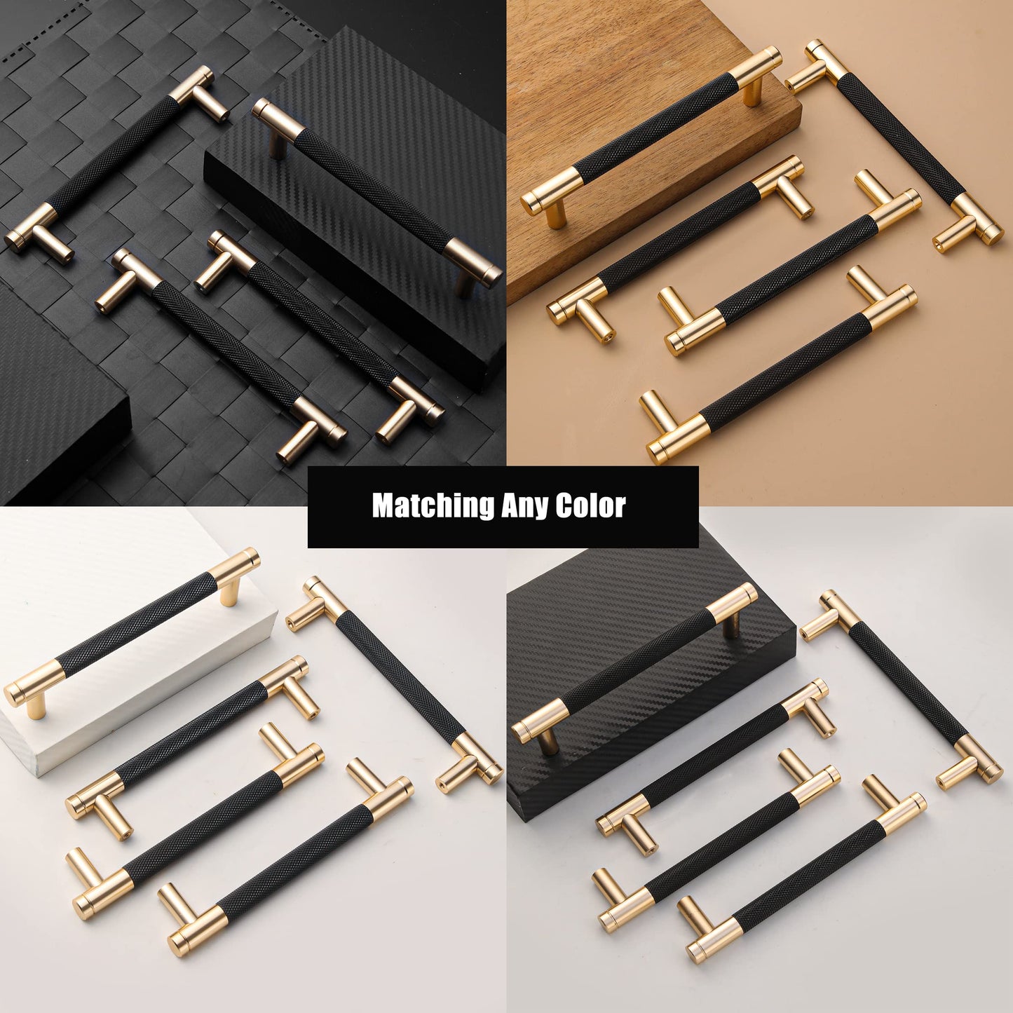 Guoharda 12 Pack 3 3/4 Inch 96 mm Knurled Cabinet Handles Cabinet Pulls Aluminum Handles Pulls Gold and Black Oxidation Finish with Diamond Pattern 5" Length (3.75" Hole Center)