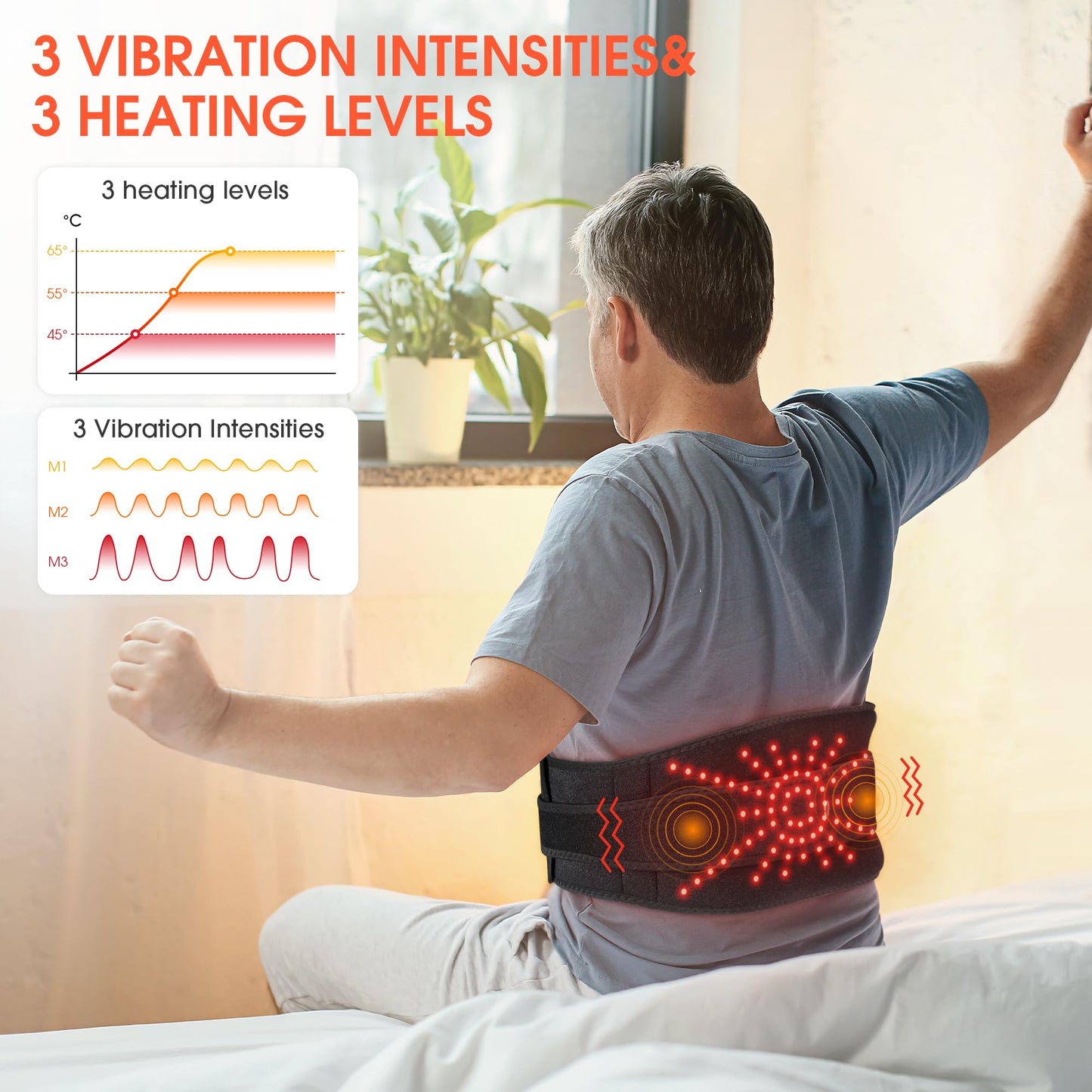 YUANBO Heated Back Massager with 3 Heating & 3 Vibration Modes, Cordless Heating Pad for Back, Heated Back Brace Gifts for Family Men Women