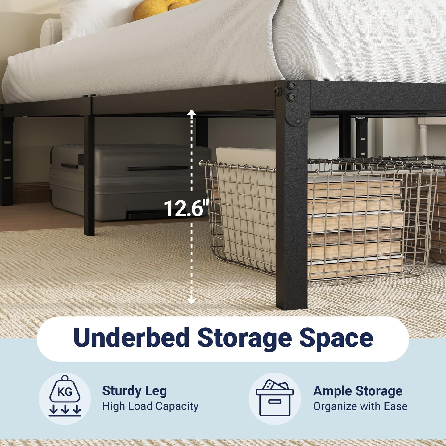 Allewie Twin Bed Frame, 14 inch Metal Platform Beds with Storage Space, No Box Spring Needed and Easy Assembly, Black