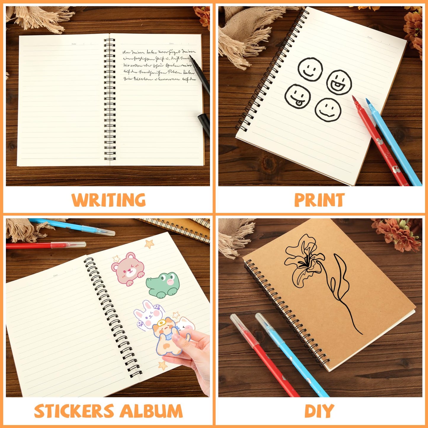 MIVIDE 24 Pack A5 Bulk Spiral Notebooks with Kraft Cover, 8.3 x 5.8 Inch 60 Pages Hardcover Spiral Lined Notebook Journal, Lined Travel Bulk Writing Paper Notebook for School Business Office Supplies