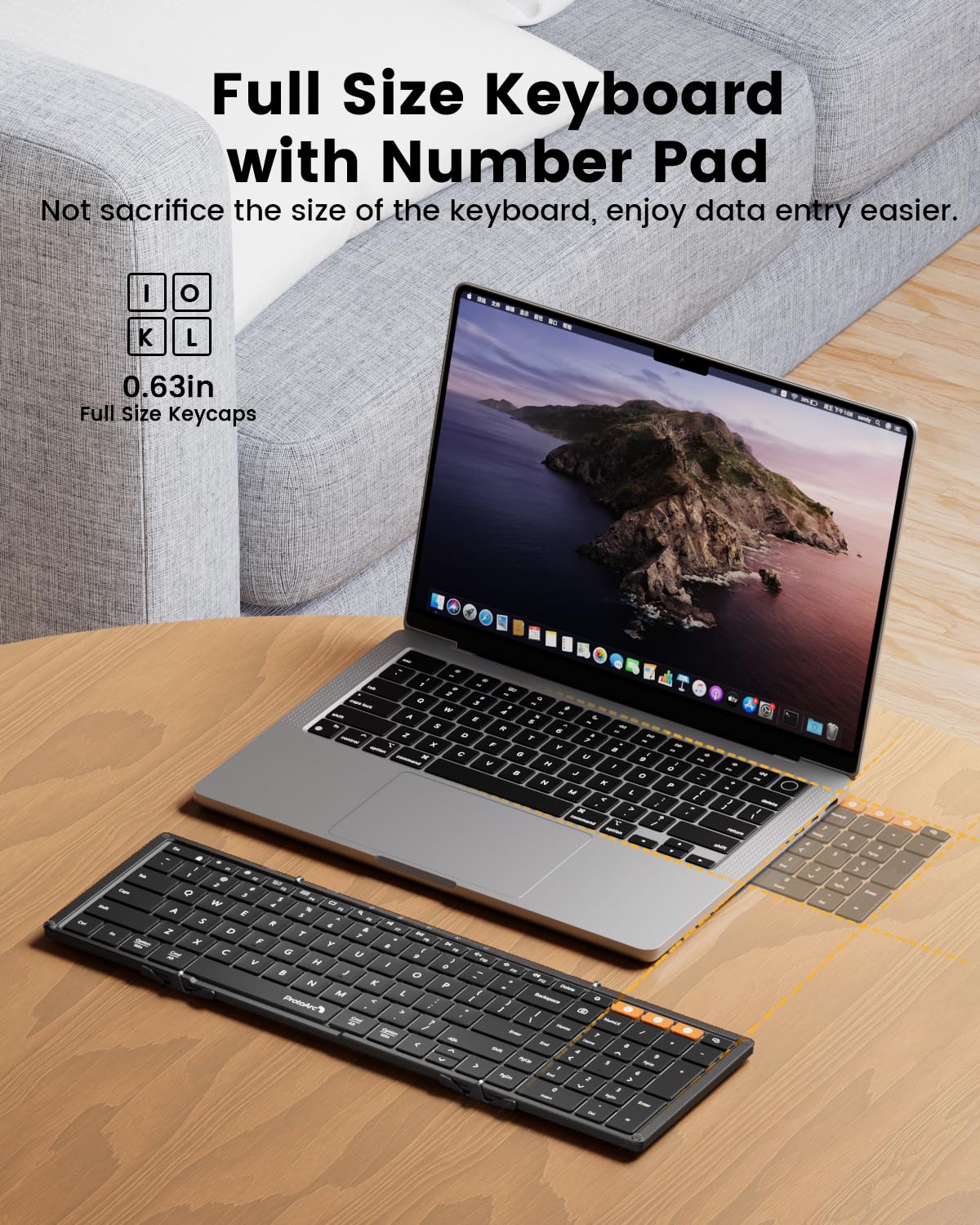 ProtoArc Backlit Foldable Keyboard, XK01 Plus Folding Portable Bluetooth Keyboard for Travel, True Full Size External Wireless Keyboard with Backlight for iPad Tablet Smartphone Laptop - Black