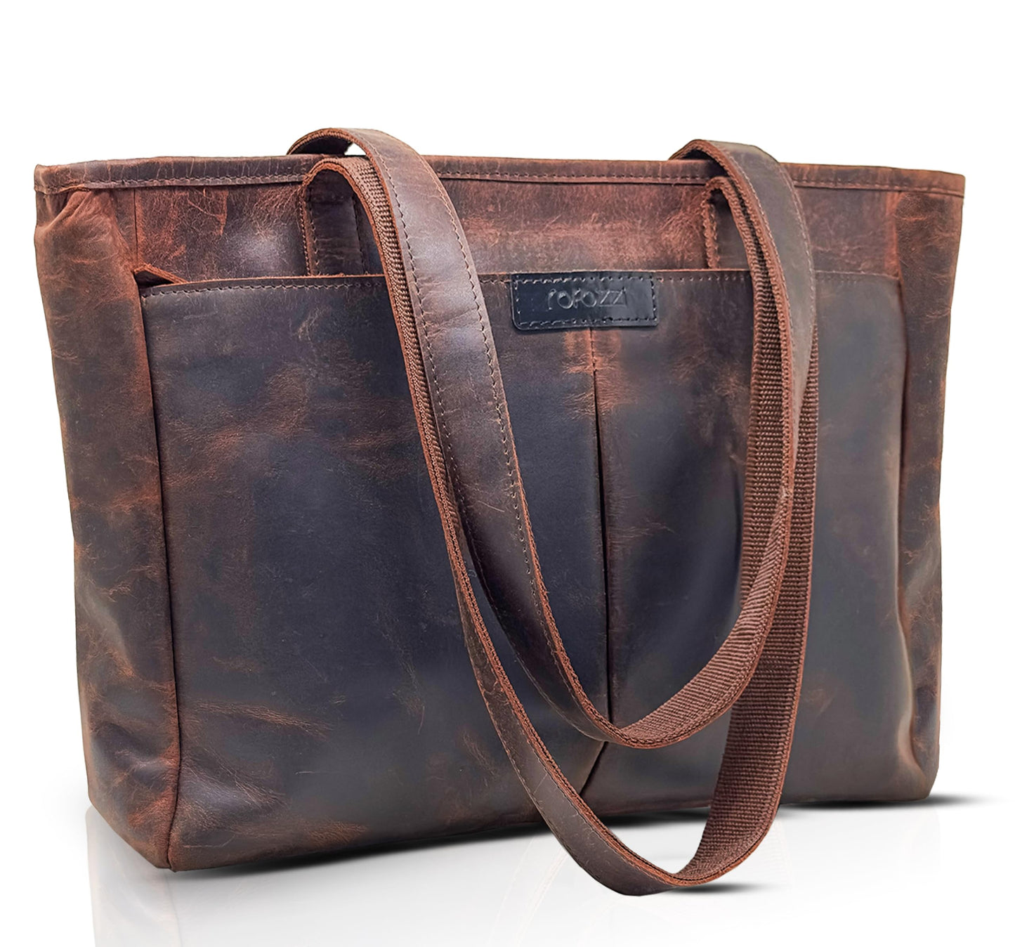 rofozzi Genuine Leather Laptop Bag for Women - Leather Tote fits 13 Inch - Computer Bags for Laptops for Women - Work Handbag with Padded Compartment & Zipper