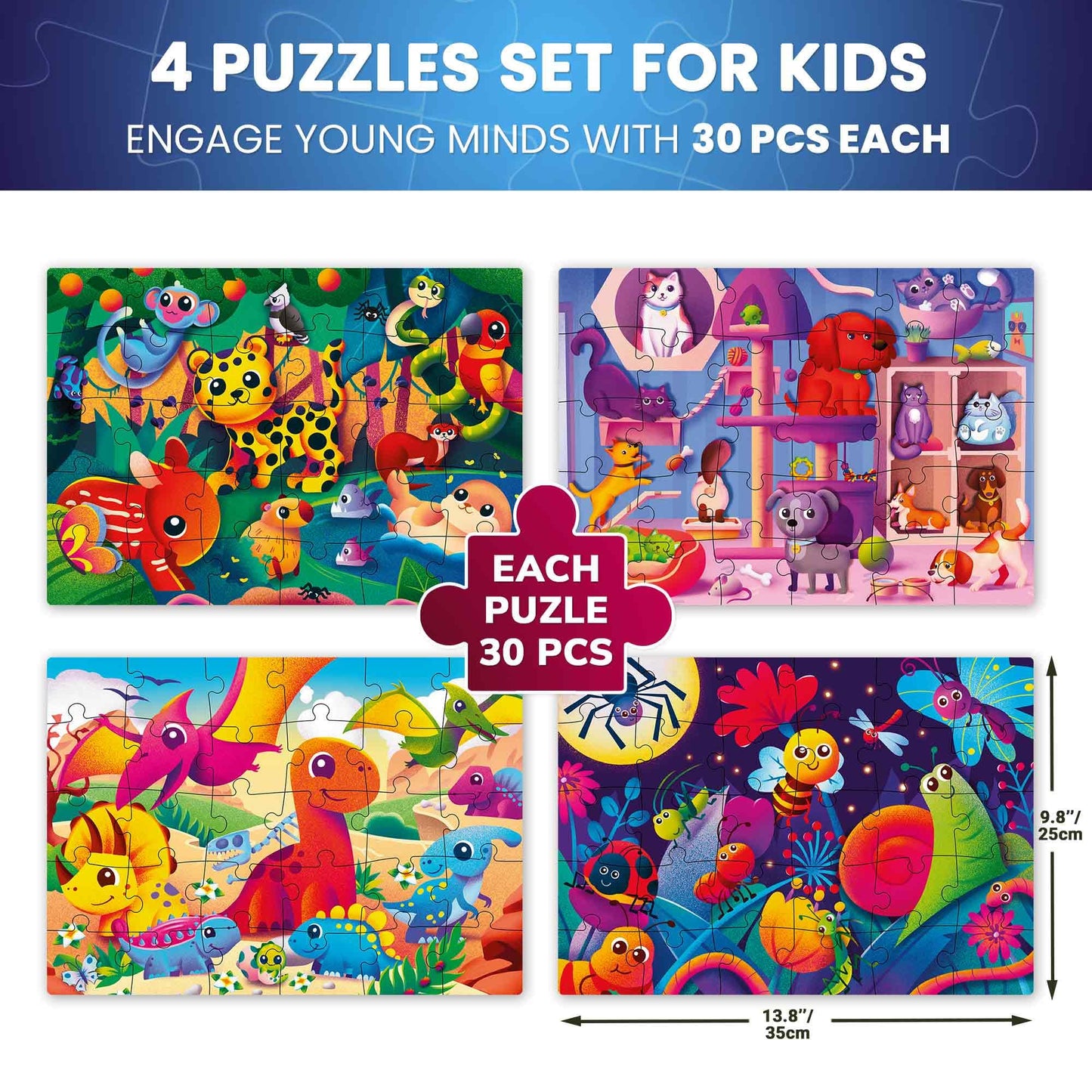 QUOKKA Puzzles for Toddlers 3-5 - 4x30 Pieces Puzzles for Kids Ages 2-4 - Pets Learning Jigsaw Puzzle - Boy and Girl Educational Toys