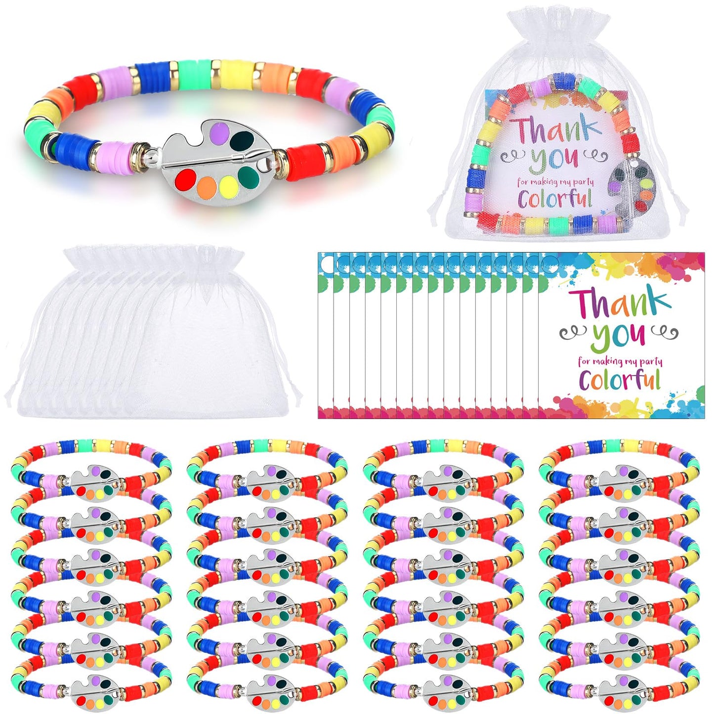 Landical 24 Sets Art Painting Bracelets Party Favors Artist Painter Jewelry Bracelets with Paint Palette Gifts for Women Christmas Art Graduation Paint Theme Birthday Party Supplies