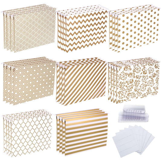 Estune 32 Pcs Decorative Hanging File Folders Letter Size Cabinet File Folders Organizers with 1/5 Cut Adjustable Tabs for Office Desk School Filing Cabinet Home(Gold Stripe)