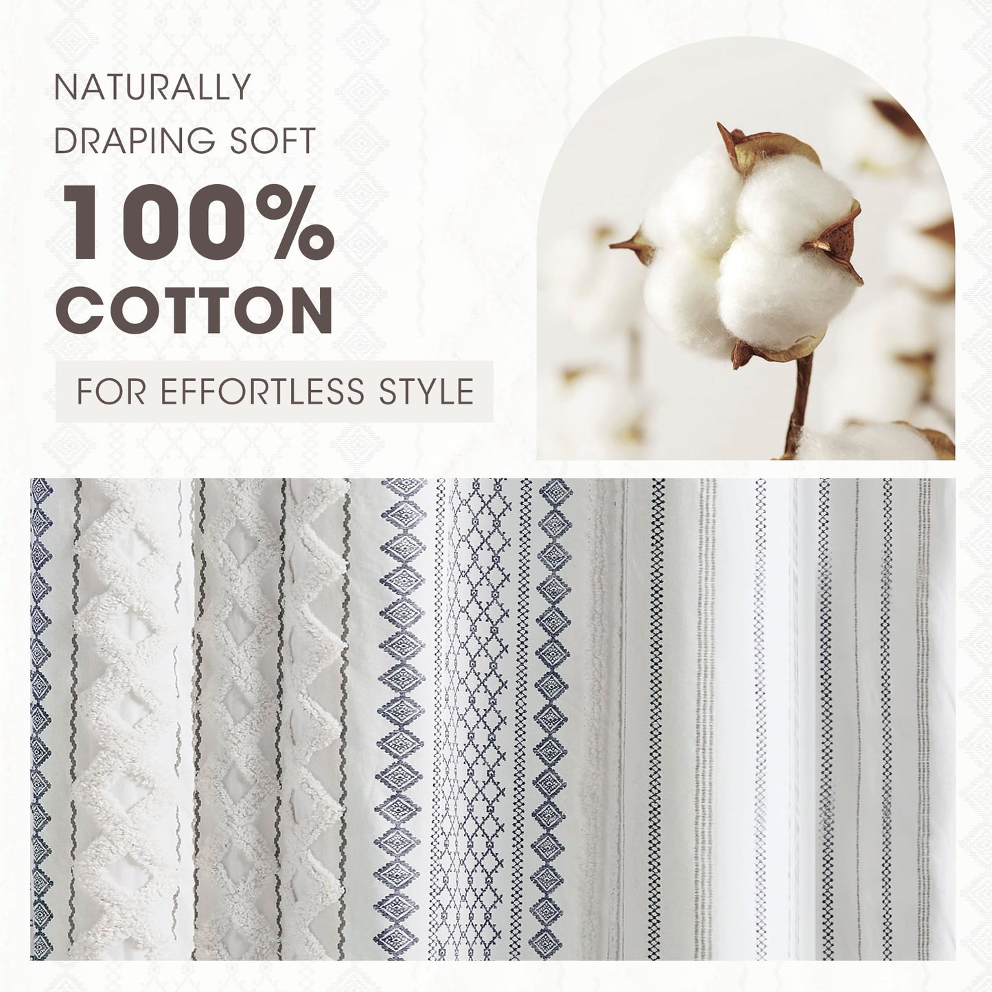 Ink+Ivy Tufted Chenille 100% Cotton Shower Curtains Machine Washable, Modern Home Bathroom Décor Bathtub Privacy Screen, 72" W x 72" L, White/Navy
