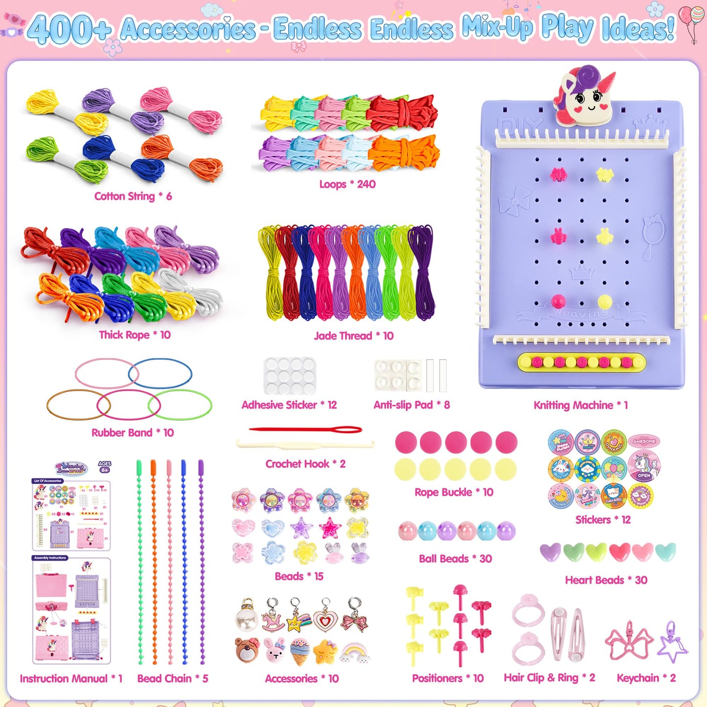 ELFJOY Friendship Bracelet Making Kit,Arts and Crafts Kit for Girls Ages 8 9 10 11 12,Rainbow Weaving Loom for Kids to Make Bracelets Coasters Complete Beginner Weaving Supplies for Christmas Birthday