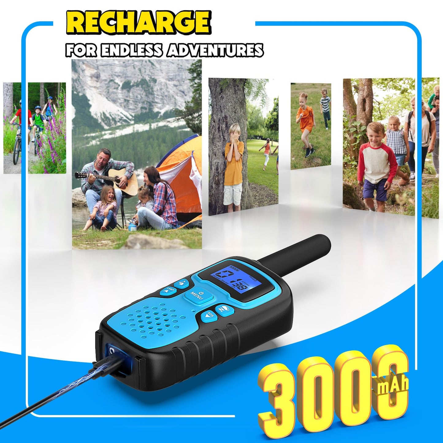 Wishouse Walkie Talkies for Kids Rechargeable Long Range,Xmas Birthday Gift for 4 5 6 7 8 9 Year Old Boys Girls,Hiking Gear Camping Games Cool Toys with NOAA,SOS Siren,Lamp,Lanyards,Easy to Use,4 Pack