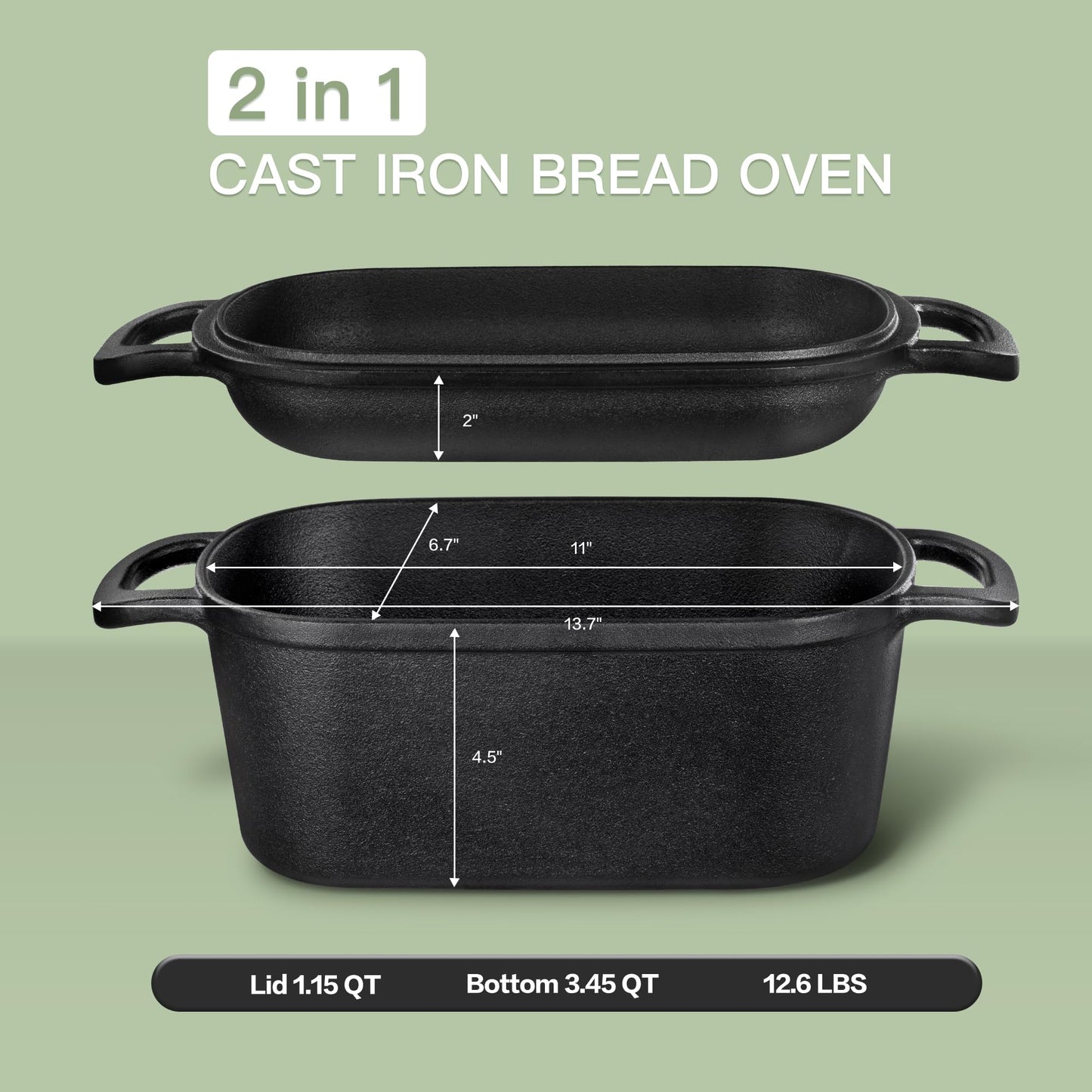 YAGONTE 4.6 Quart Oval Dutch Oven for Bread Baking, Bread Dutch Oven for Sourdough, Cast Iron Bread Pan with Lid for Homemade Bread