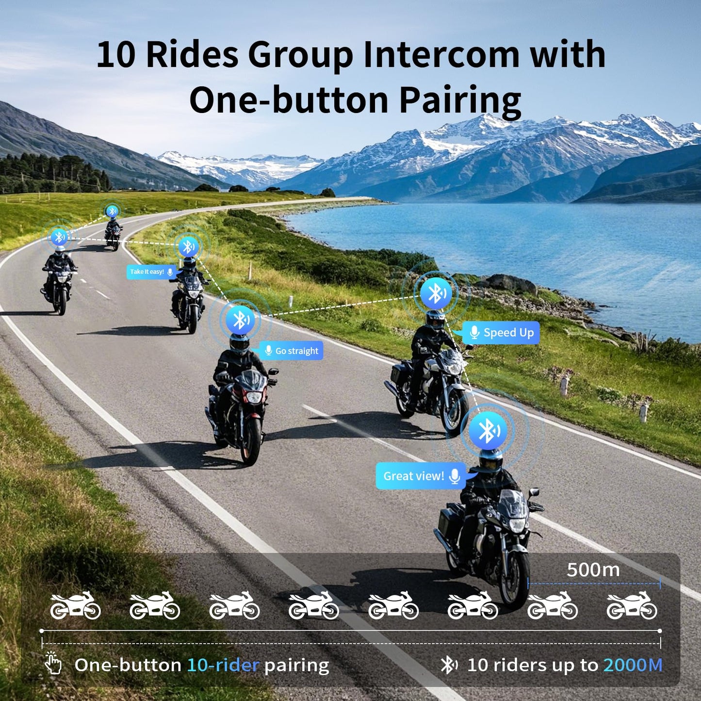 Fodsports Motorcycle Bluetooth Intercom, Music Sharing, M1S Pro 2000m 10 Riders Group Helmet Communication System Headset Universal Wireless Interphone (Waterproof/Handsfree/Stereo Music/GPS/2 Mic)