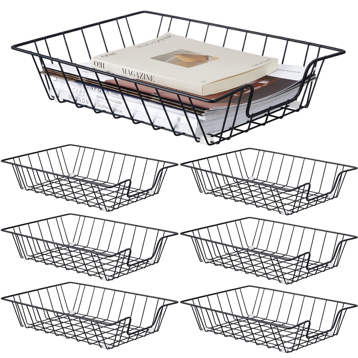 Yeaqee 6 Pcs Letter Tray Wire Paper Trays Stackable File Desk Organizer Metal File Paper Holder Basket for Desk Desktop Letter Storage for Office Home Classroom School(14'' x 10'' x 3'',Black)