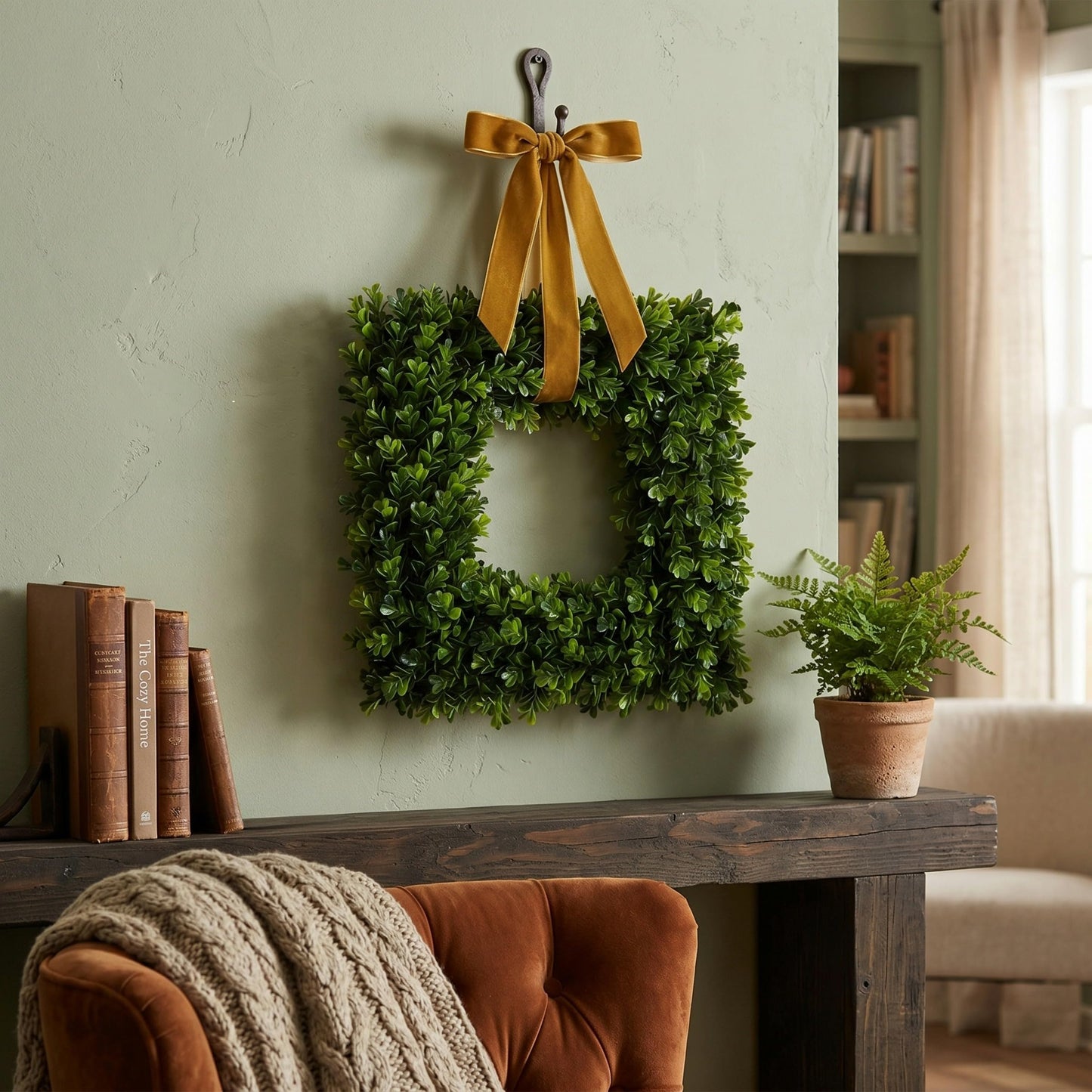 Pure Garden Set of 2 Wreaths - 16.5-Inch Square Artificial Boxwood Spring, Summer, Winter, or Fall Wreaths - Outdoor/Indoor Decor for Front Door