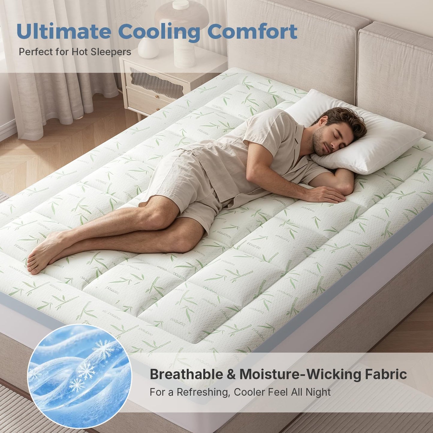 DUMOS Dual Layer Memory Foam Mattress Topper Queen, Gel Memory Foam Mattress Topper and Pillow Top Mattress Pad Cover for Body Pressure Relief, Soft Thick Topper with 8-16 Inch Deep Pocket