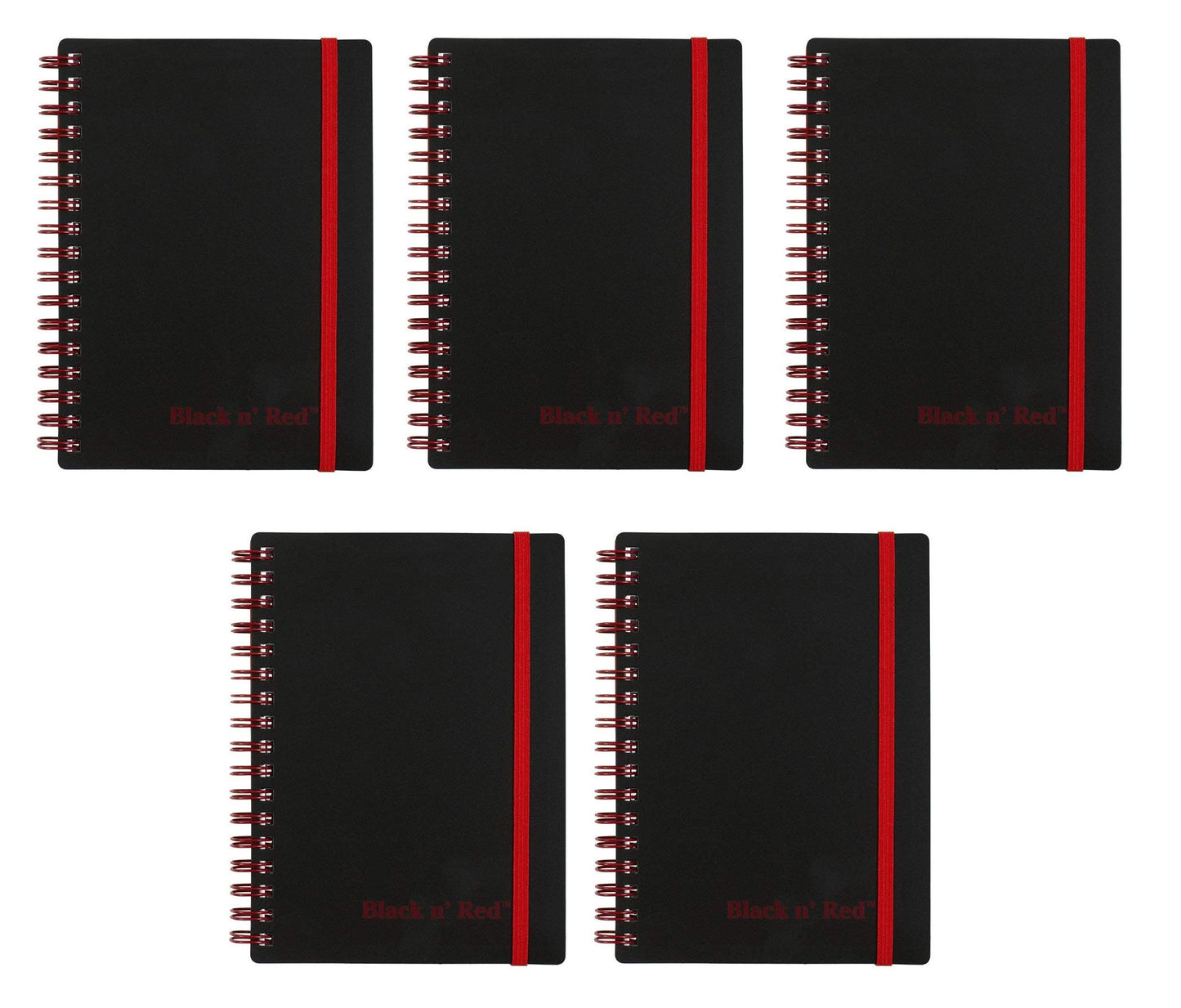 Black n' Red Twin Wire Poly Cover Notebook, 3-5/8" x 5-7/8" Sheet Size, Black/Red, 70 Ruled Sheets, Sold as 5 Pack (F67010)