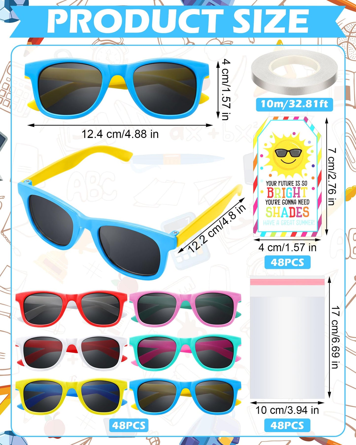 Geiserailie 48 Pcs End of The School Year Gifts for Students from Teacher Bulk Pre K Graduation Sunglasses Kindergarten Preschool End of Year Graduation Gifts for Kids Classroom Summer Party Favors