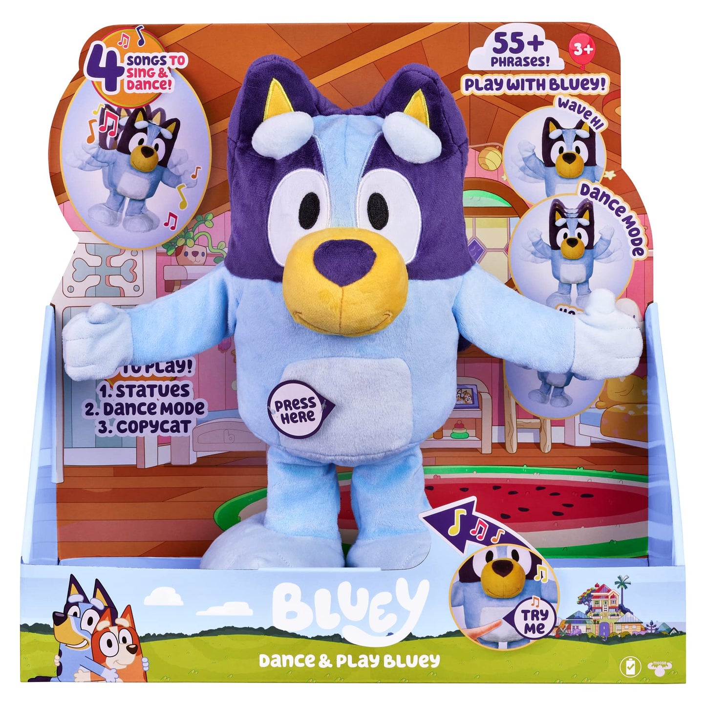 Bluey Dance and Play 14" Animated Plush | Over 55 Phrases and Songs, Multicolor