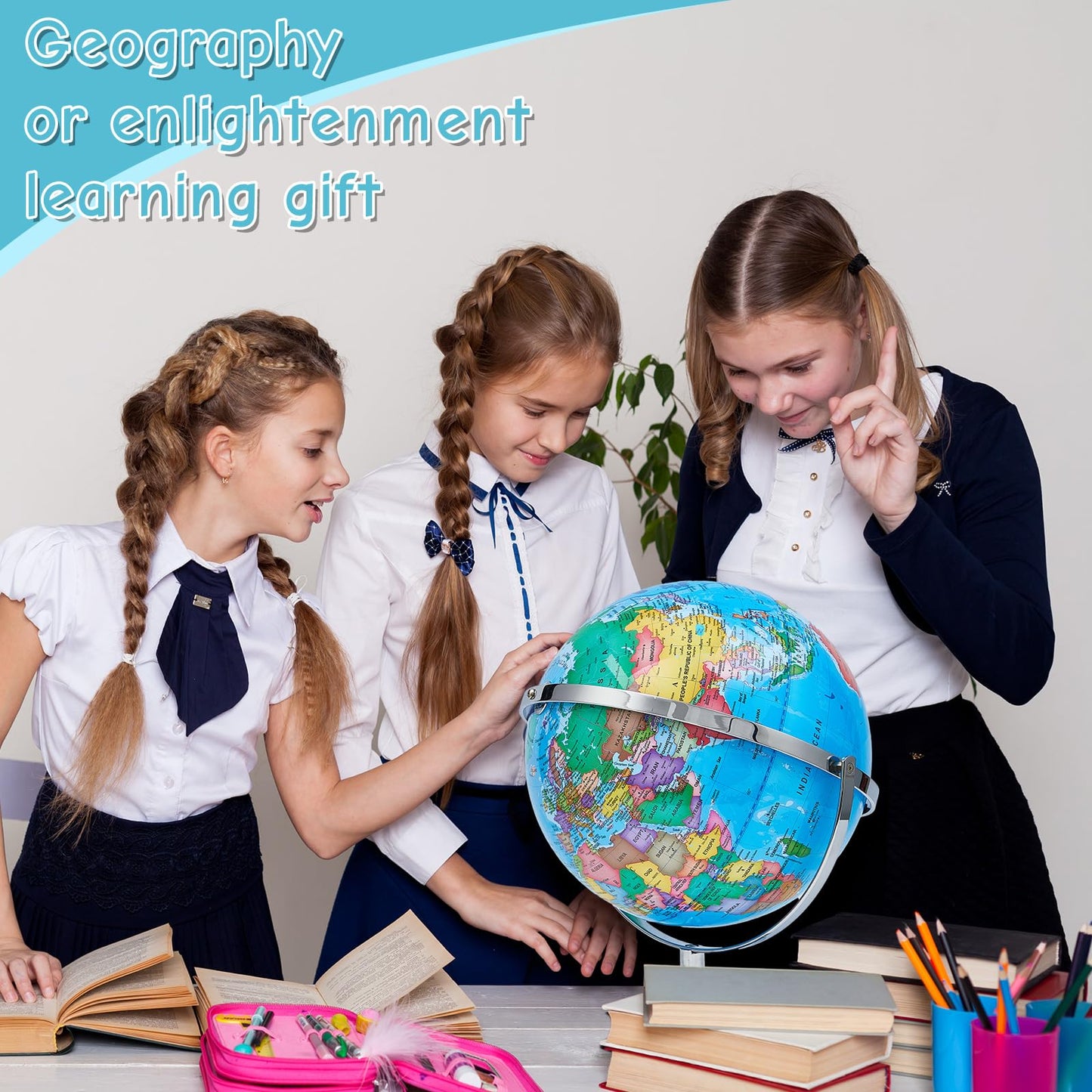 Amylove 13'' Illuminated World Globe with Stand 720°/360° Rotation Rewritable Light Up Globe for Kid World Map for Interactive Learning Light with Base Lamp LED Decor(Metal,Practical)