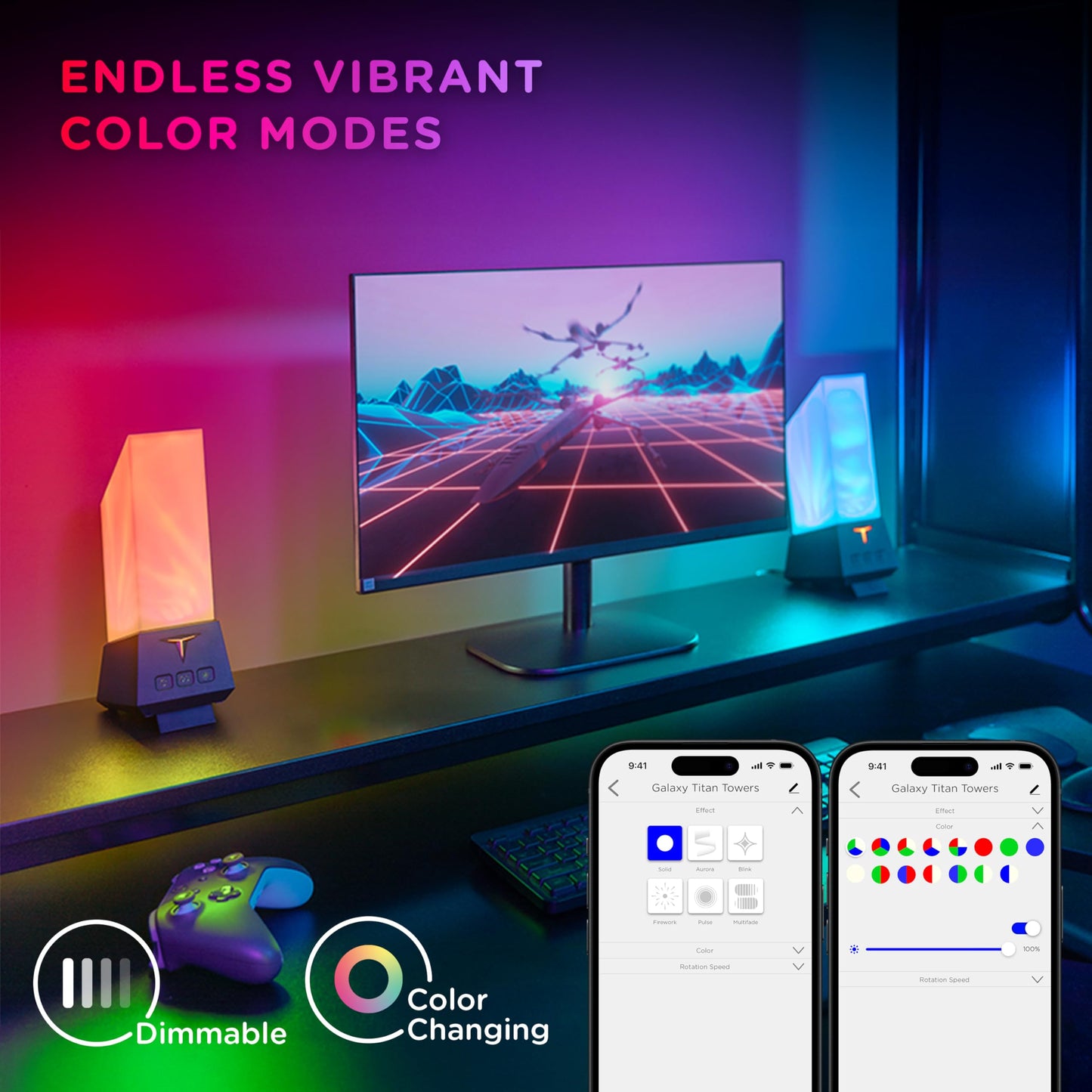 Enbrighten Vibe Smart Gaming Tabletop Galaxy Projector Titan Tower Plug in Night Light with Space Nebula Effects, Parties, Kids & Adults, Alexa and Google Compatible 84121
