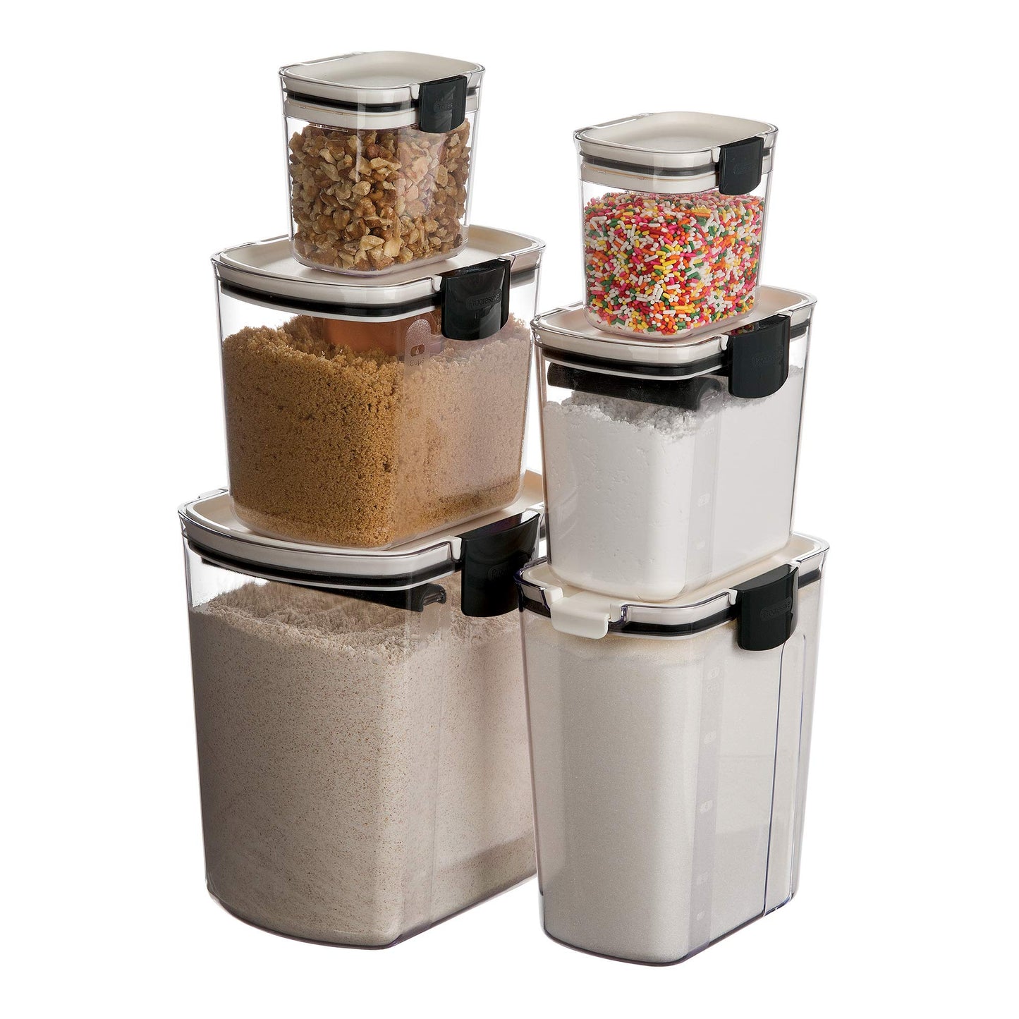 Progressive ProKeeper Baker's Airtight Kitchen Storage Canister Container Set for Flour, Sugar & More, Keeps Ingredients Fresh, with Accessories (Black Latches)